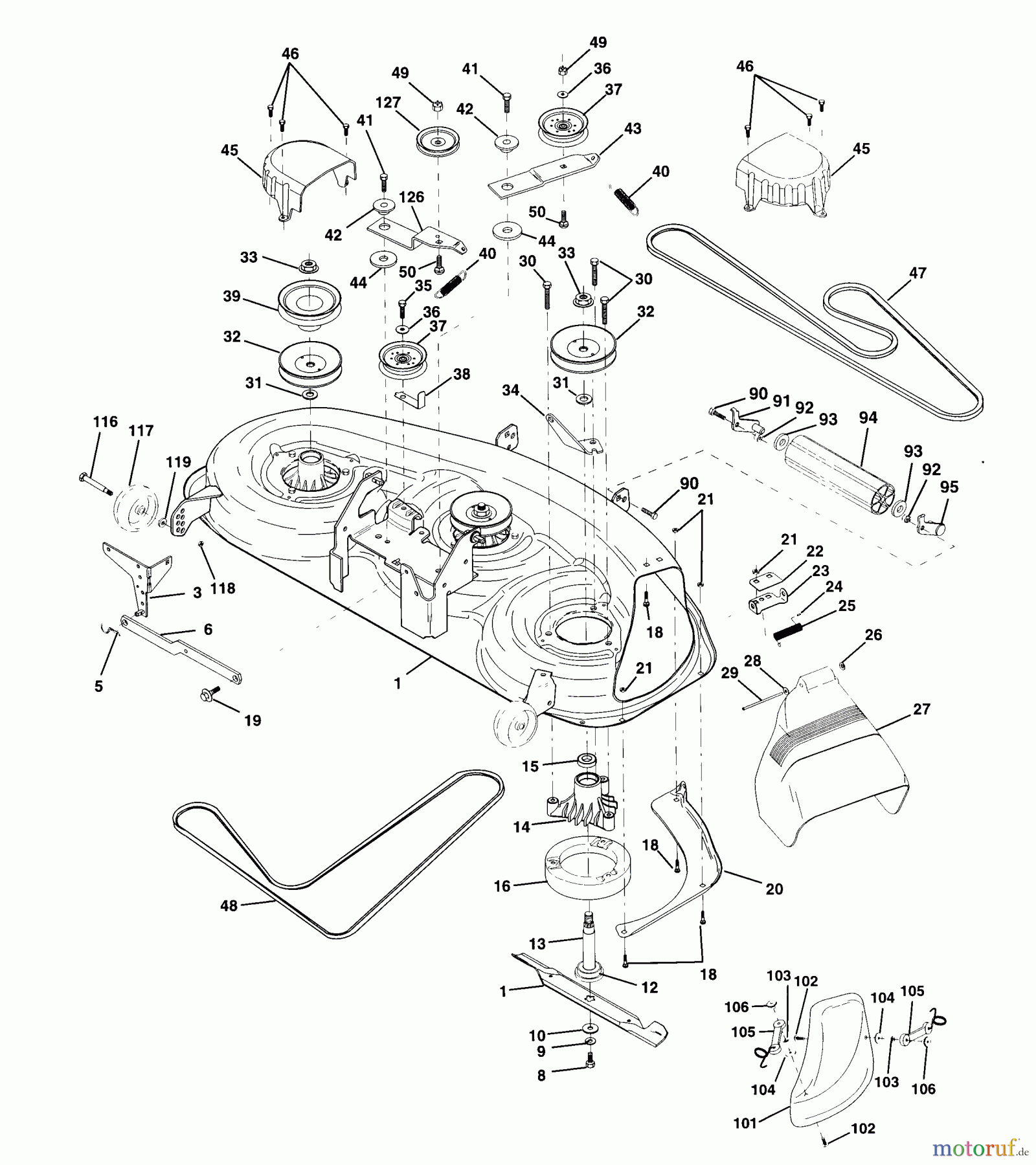 Husqvarna Rasen und Garten Traktoren GT 200 (954830156A) - Husqvarna Garden Tractor (1995-08 & After) Mower Deck