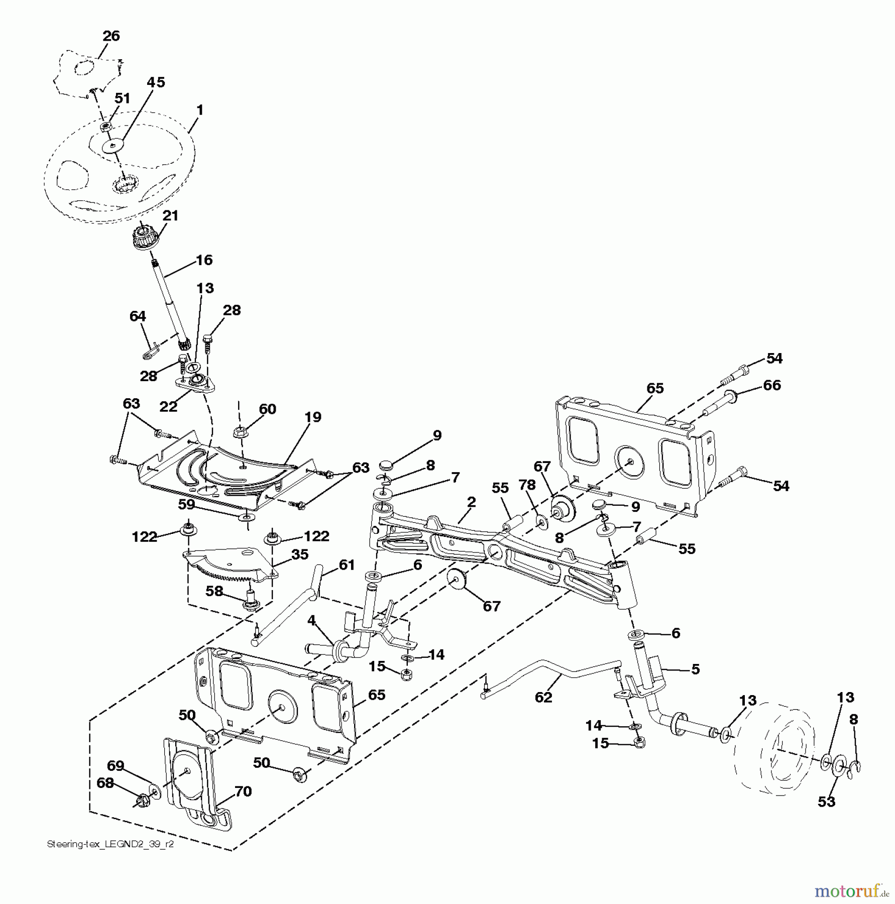 Husqvarna Rasen und Garten Traktoren GT 52XLS (96043015900) - Husqvarna Garden Tractor (2012-09 & After) STEERING