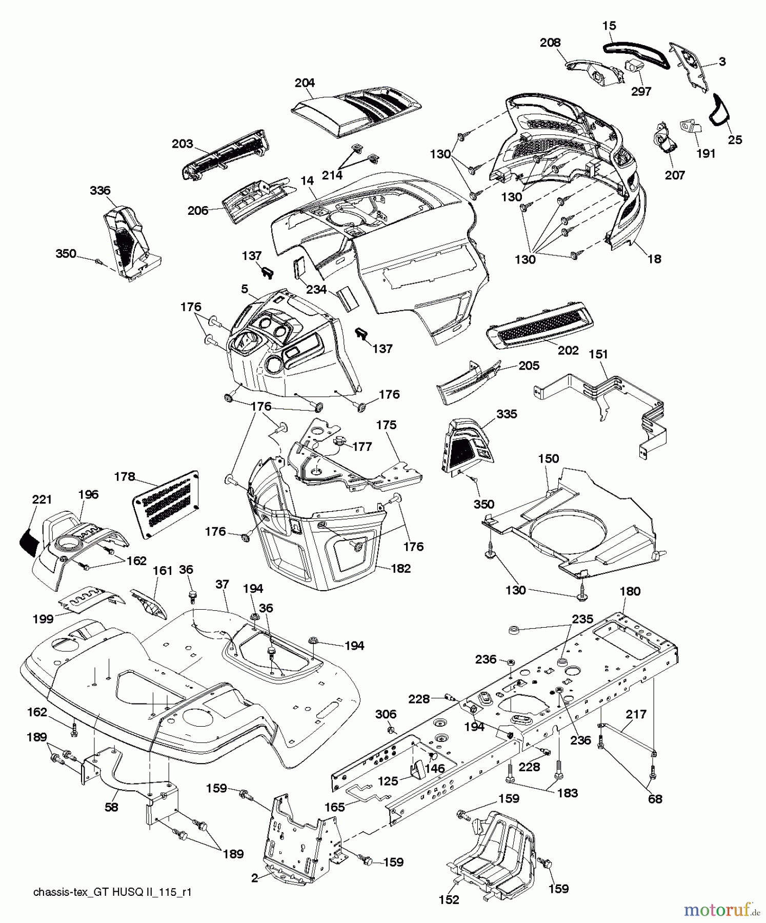 Husqvarna Rasen und Garten Traktoren GT 52XLS (96043016001) - Husqvarna Garden Tractor (2013-09) CHASSIS / FRAME