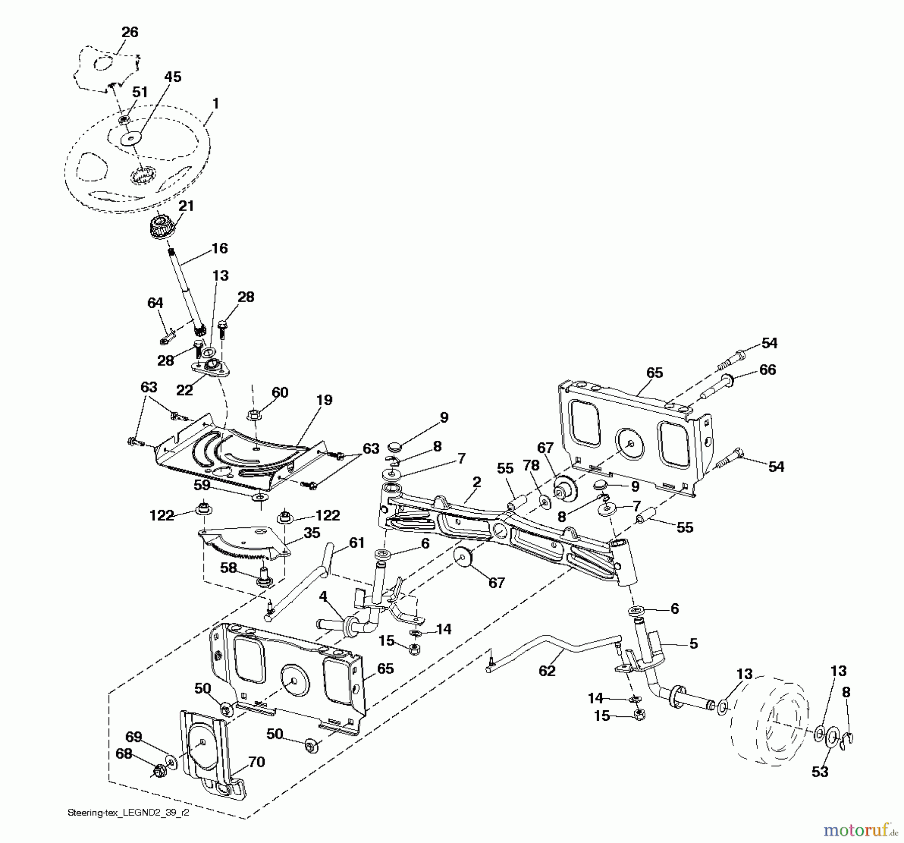 Husqvarna Rasen und Garten Traktoren GT 52XLS (96043016001) - Husqvarna Garden Tractor (2013-09) STEERING