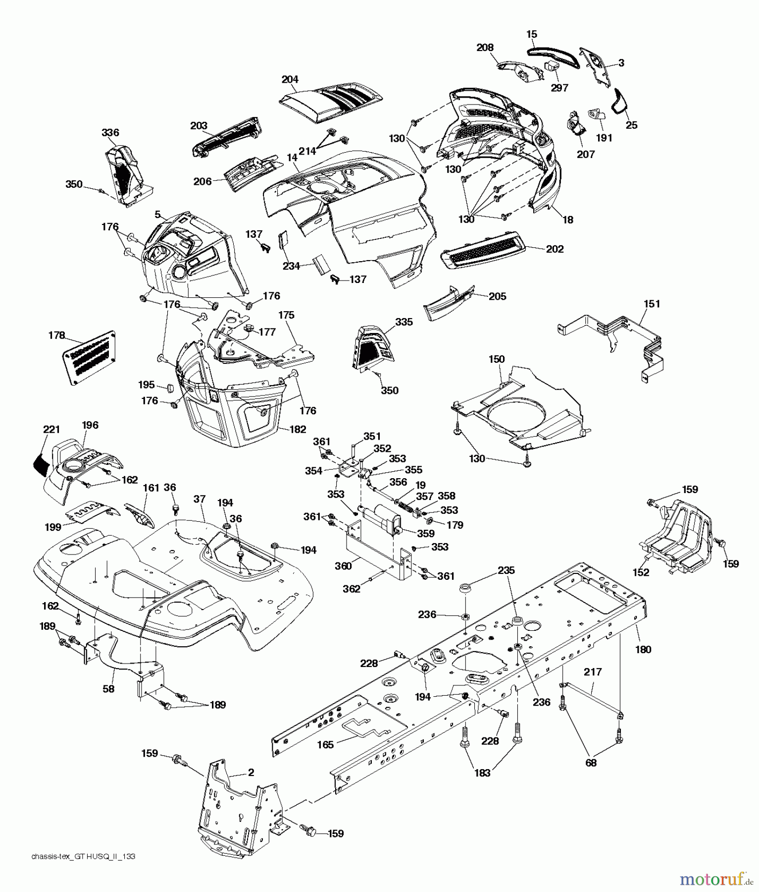 Husqvarna Rasen und Garten Traktoren GTH 3052TDF (96041028500) - Husqvarna Garden Tractor (2012-04 & After) CHASSIS ENCLOSURES