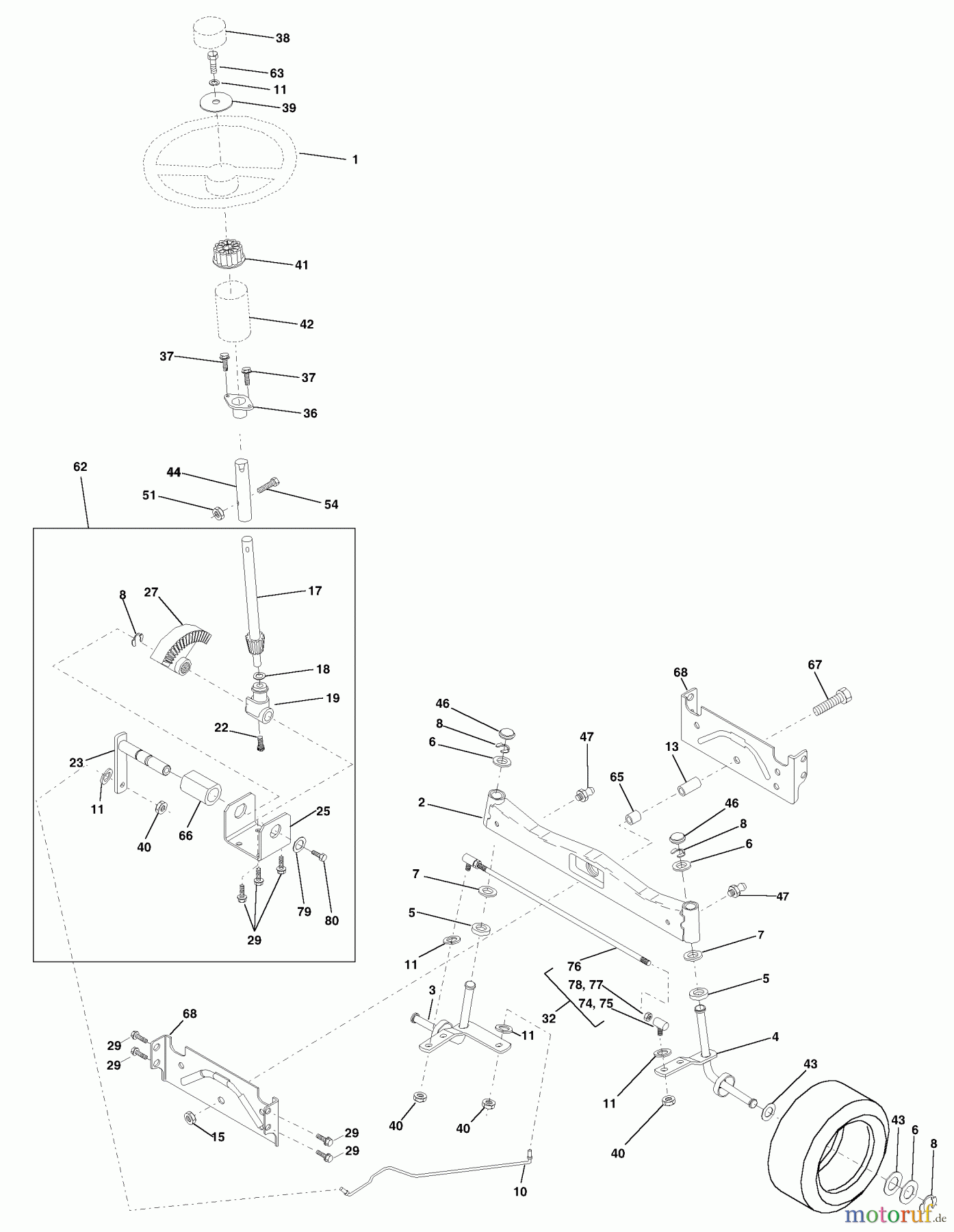 Husqvarna Rasen und Garten Traktoren GTVH 200 (954140016B) - Husqvarna Garden Tractor (1999-03 & After) Steering Assembly
