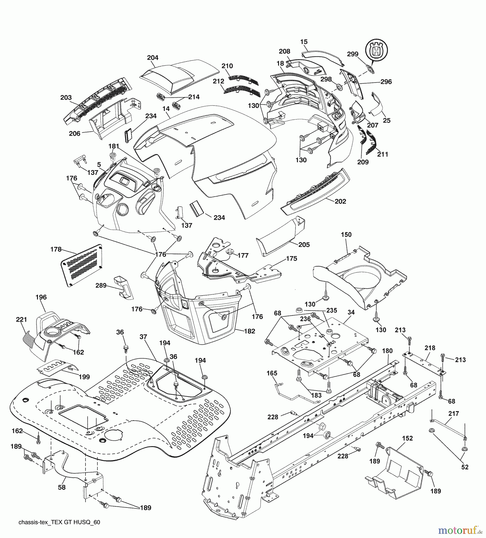 Husqvarna Rasen und Garten Traktoren LGT 2554 (96043007400) - Husqvarna Lawn Tractor (2009-09 & After) Chassis