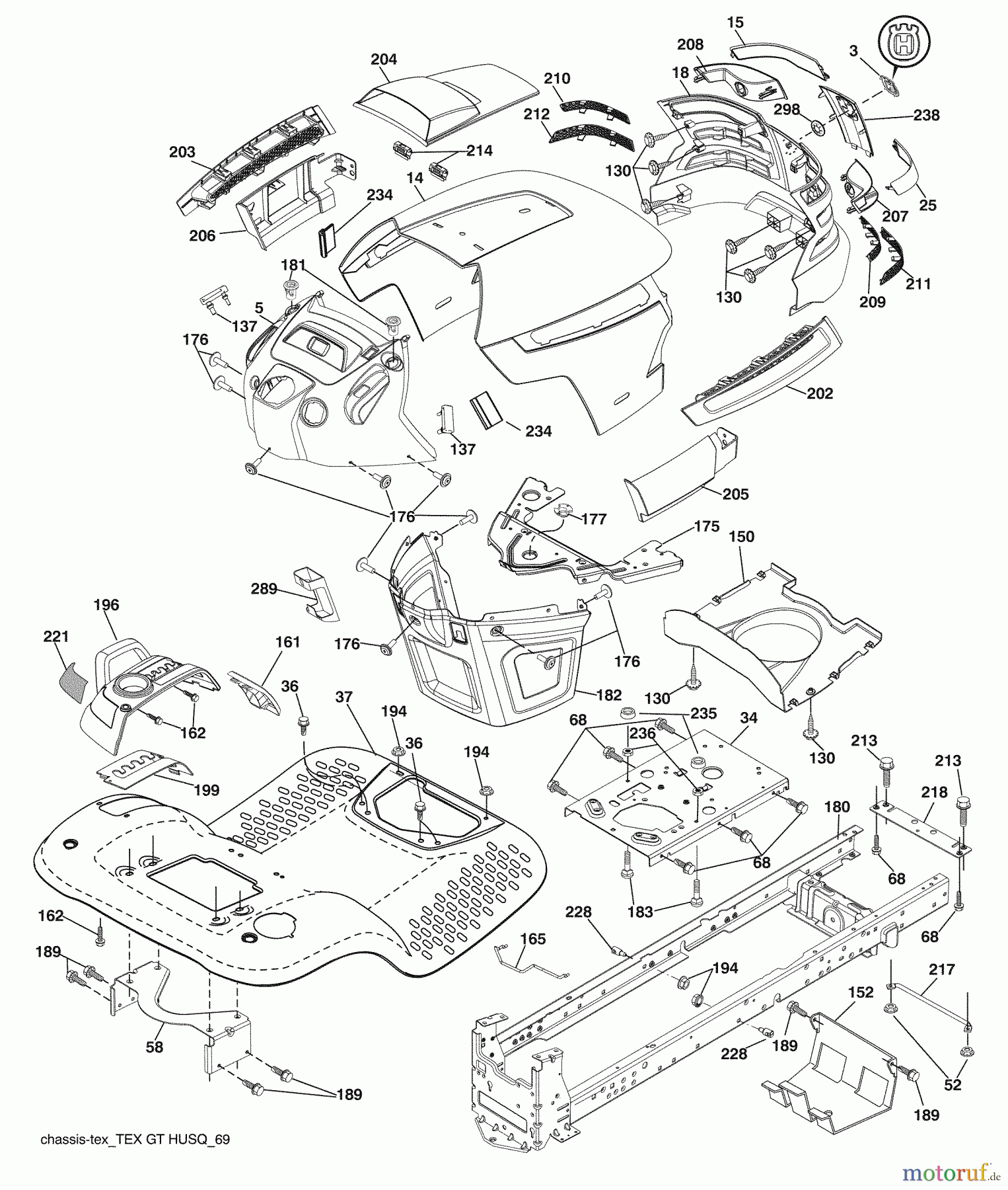 Husqvarna Rasen und Garten Traktoren LGT 2554 (96043009400) - Husqvarna Lawn Tractor (2009-10 & After) Chassis