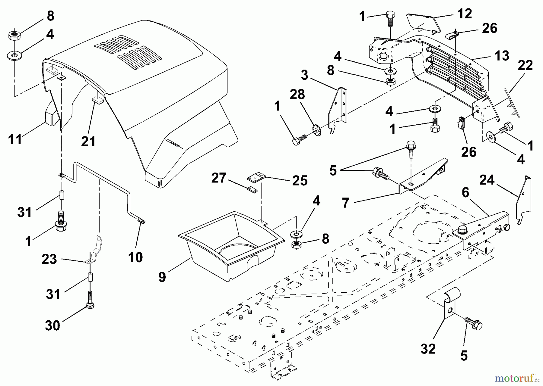 Husqvarna Rasen und Garten Traktoren LRH 125 (954001222A) - Husqvarna Lawn Tractor (1994-07 & After) Hood