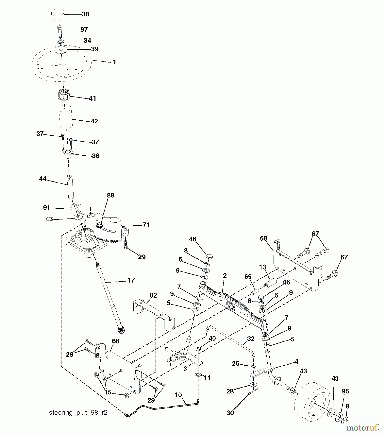 Husqvarna Rasen und Garten Traktoren LT 131 (96011026408) - Husqvarna Lawn Tractor (2013-08) STEERING