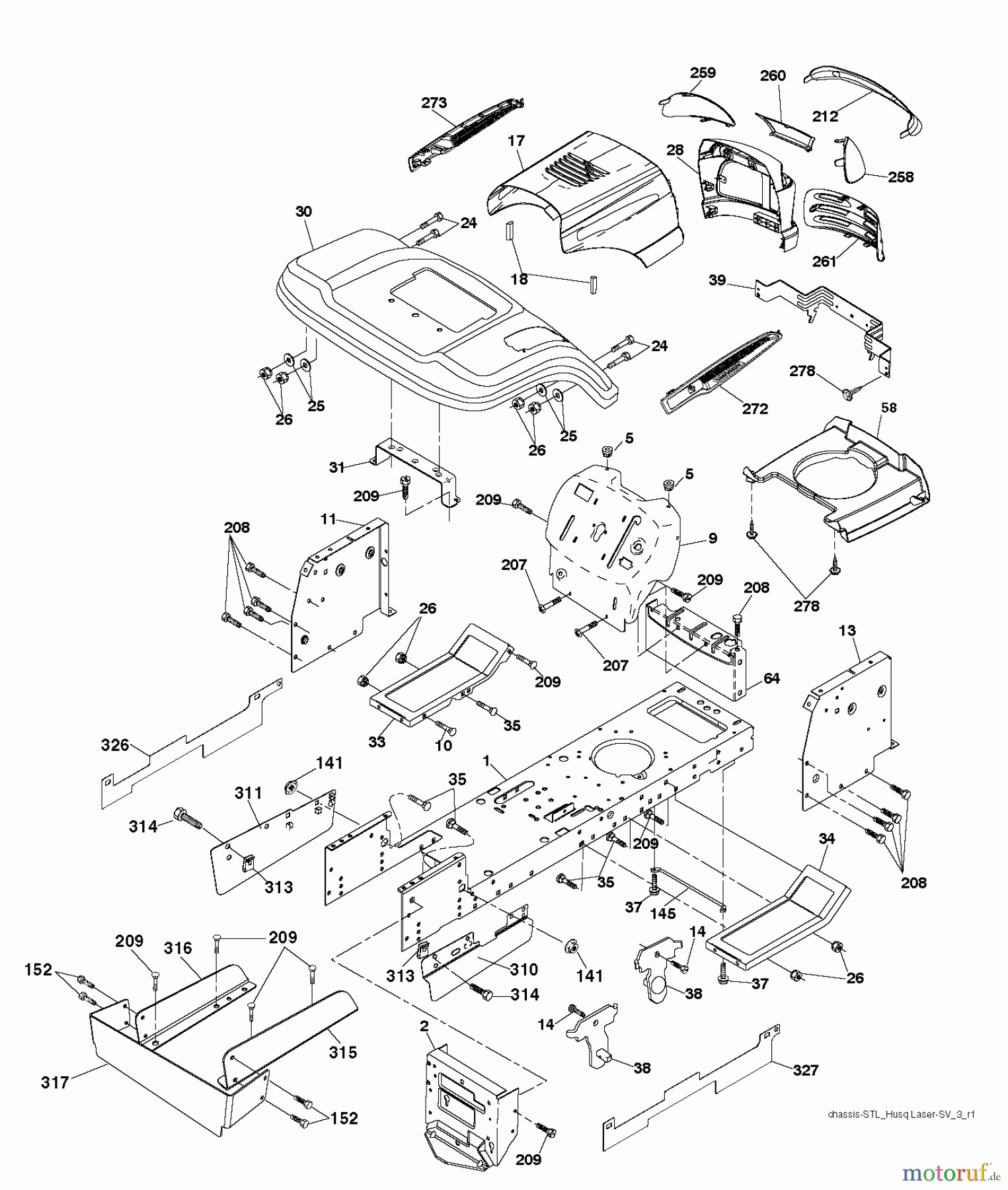 Husqvarna Rasen und Garten Traktoren LT 141 (96011029402) - Husqvarna Lawn Tractor (2011-09 & After) CHASSIS ENCLOSURES