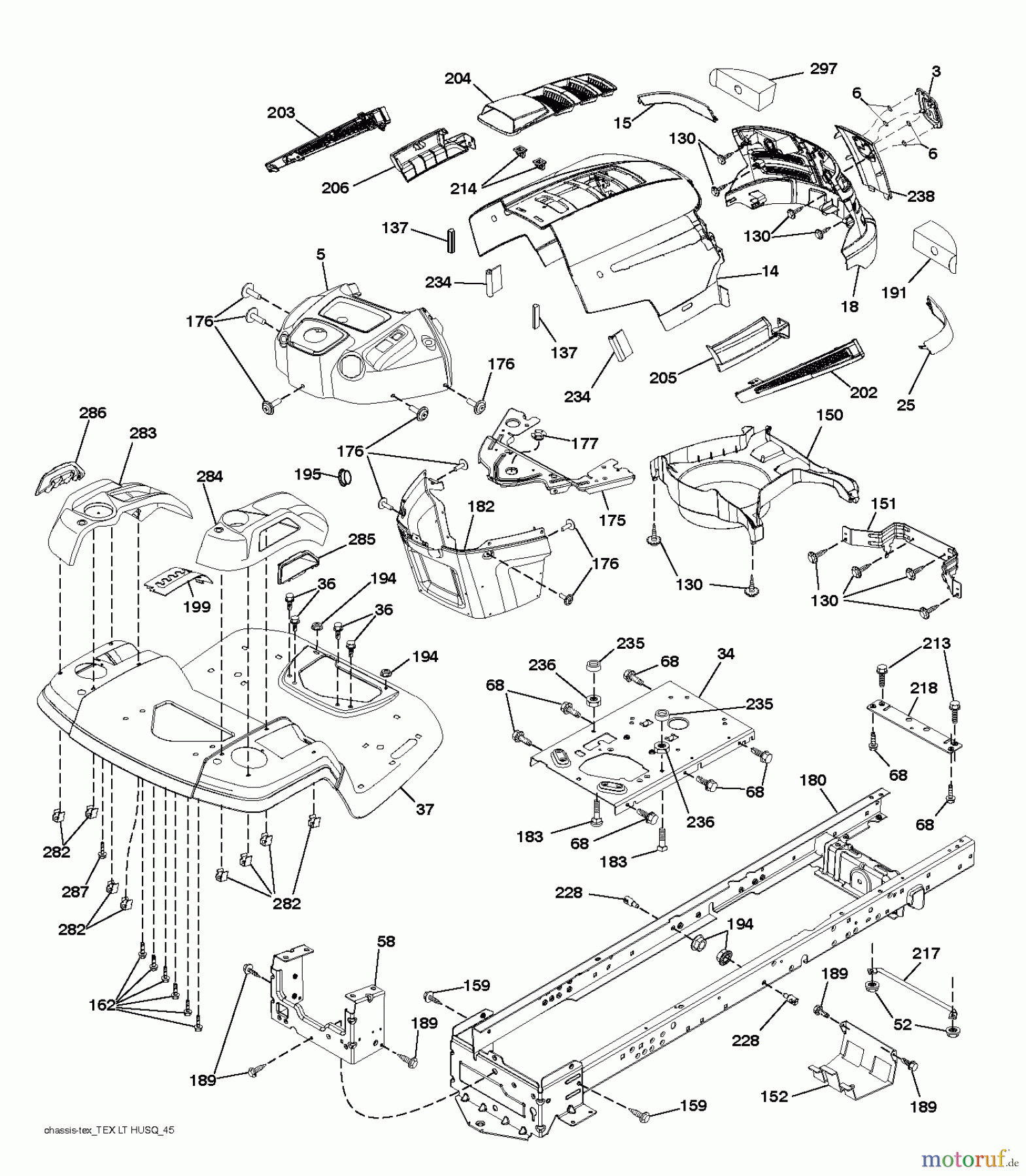 Husqvarna Rasen und Garten Traktoren LT 152 (96041002907) - Husqvarna Lawn Tractor (2011-07 & After) CHASSIS ENCLOSURES