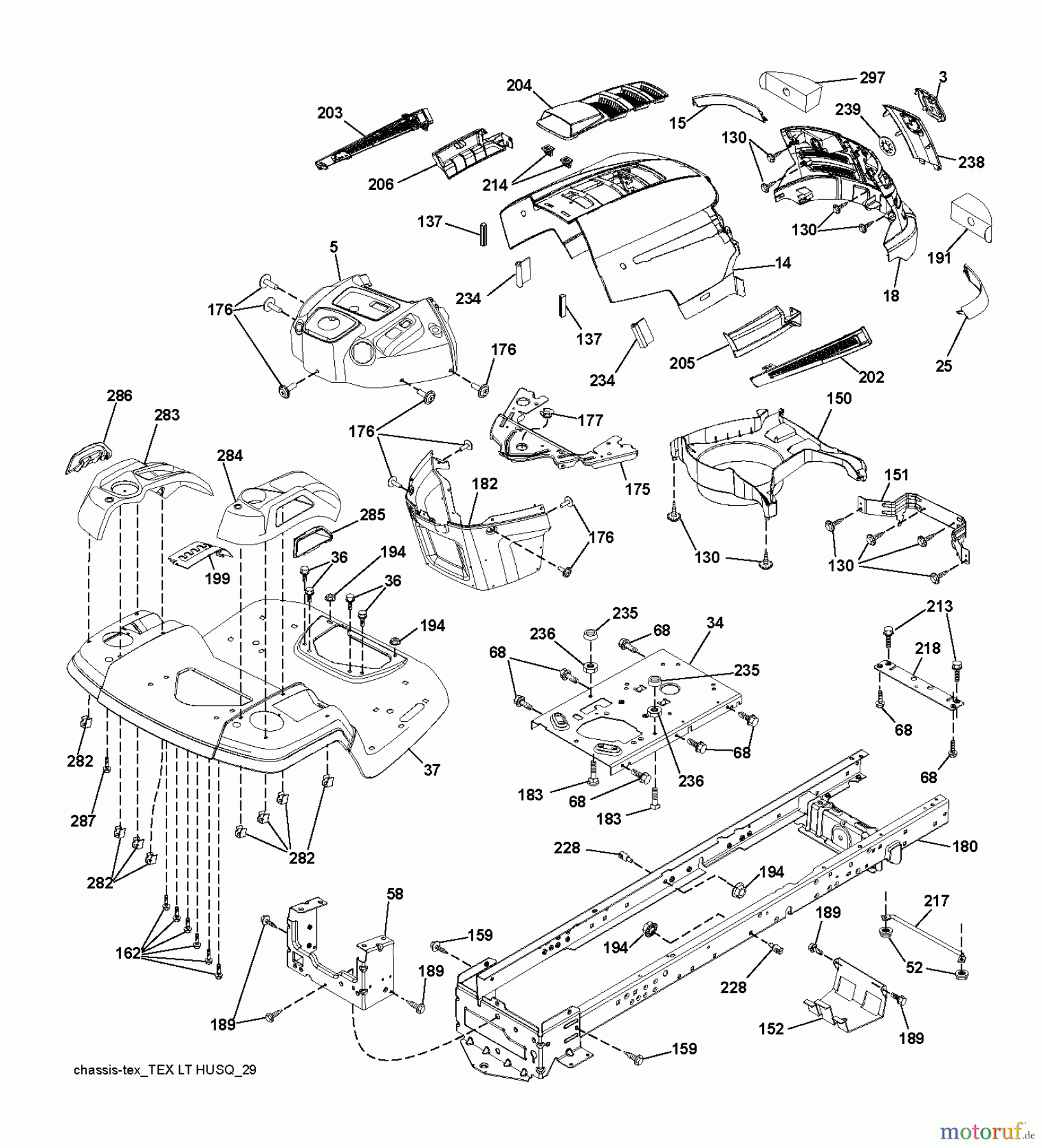 Husqvarna Rasen und Garten Traktoren LT 1597 (96041005009) - Husqvarna Lawn Tractor (2011-04 & After) CHASSIS ENCLOSURES