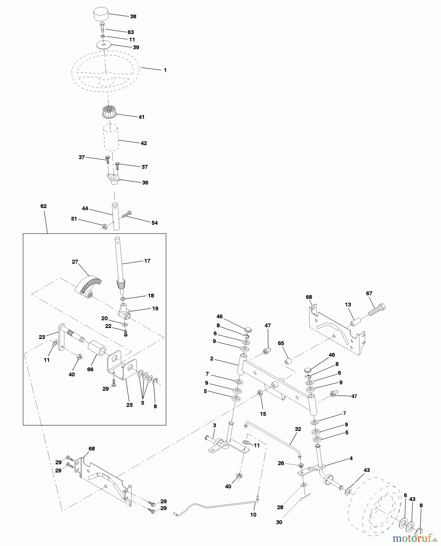 Husqvarna Rasen und Garten Traktoren LTH 120 (954140003D) - Husqvarna Lawn Tractor (1998-07 & After) Steering Assembly