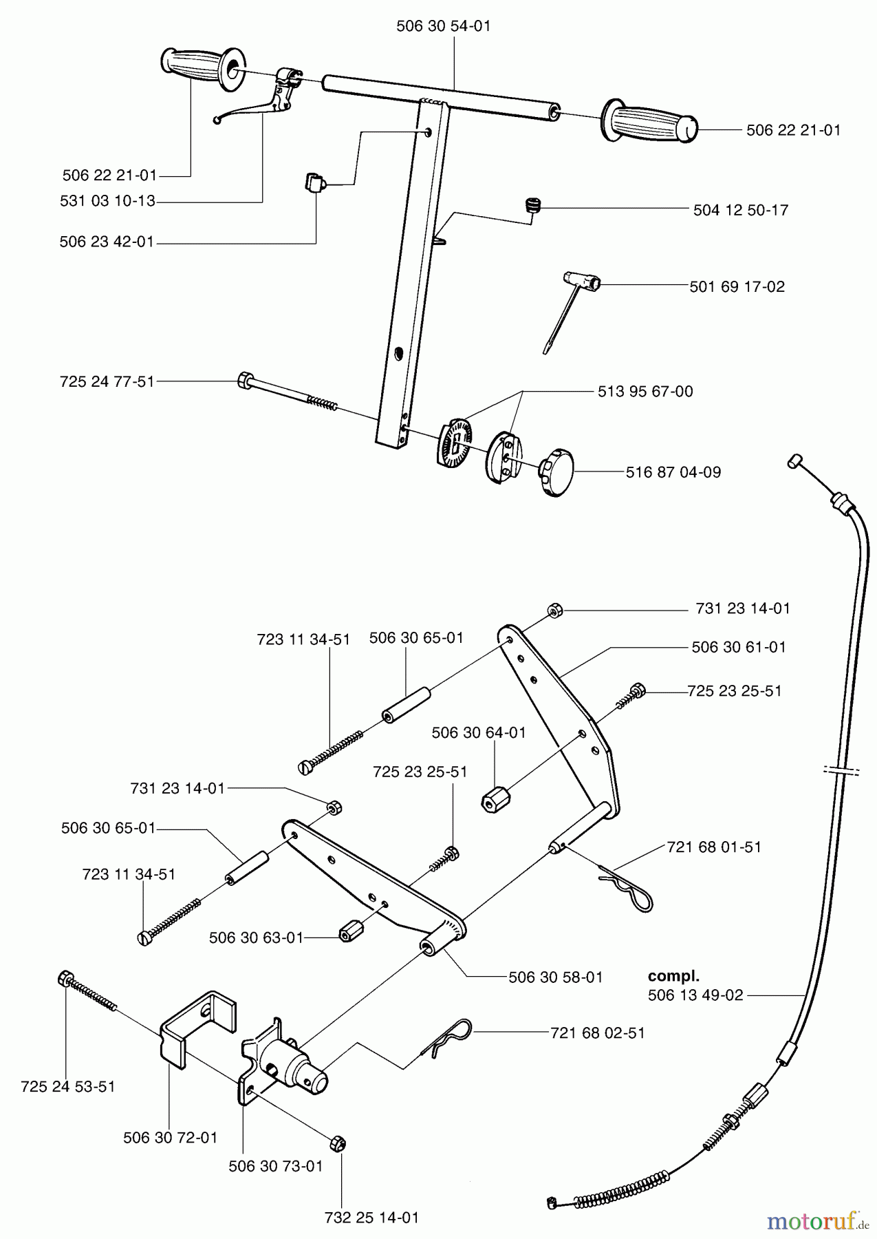  Husqvarna Zubehör, Sägen KV 03 - Husqvarna Trolley Cart for 371 K / 3210 K (1999-09 to 2000-02) Handle & Throttle