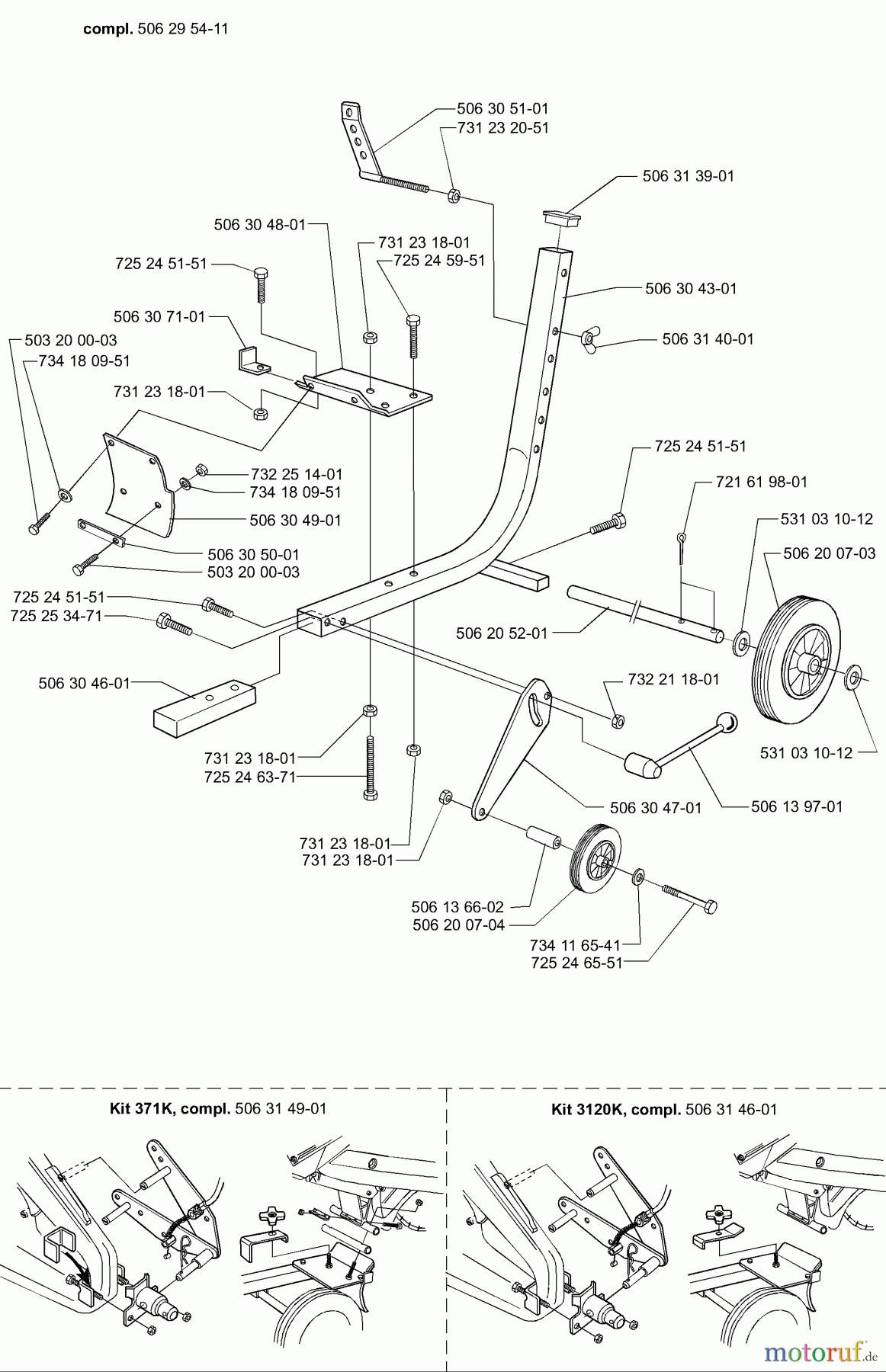 Husqvarna Zubehör, Sägen KV 03 - Husqvarna Trolley Cart for 371 K / 3210 K (2000-03 to 2006-12) Main Frame & Wheel