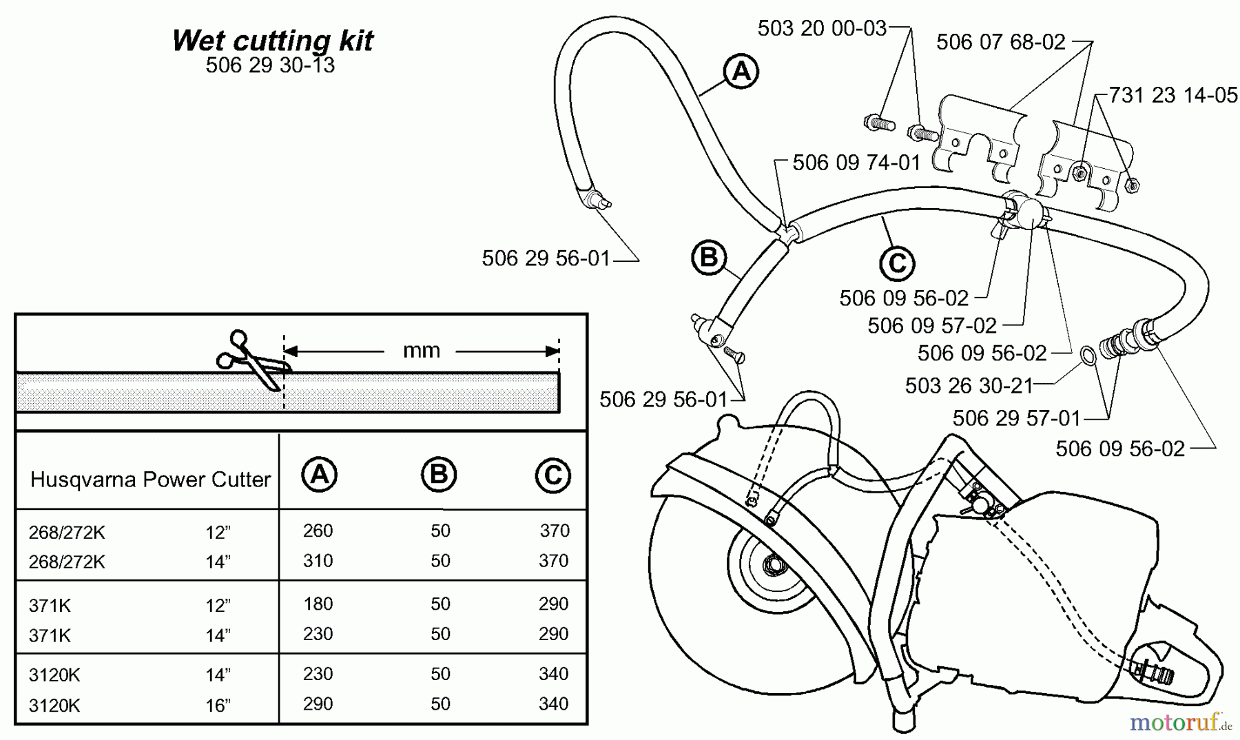 Husqvarna Zubehör, Sägen KV 03 - Husqvarna Trolley Cart for 371 K / 3210 K (2000-03 to 2006-12) Wet Cutting Kit