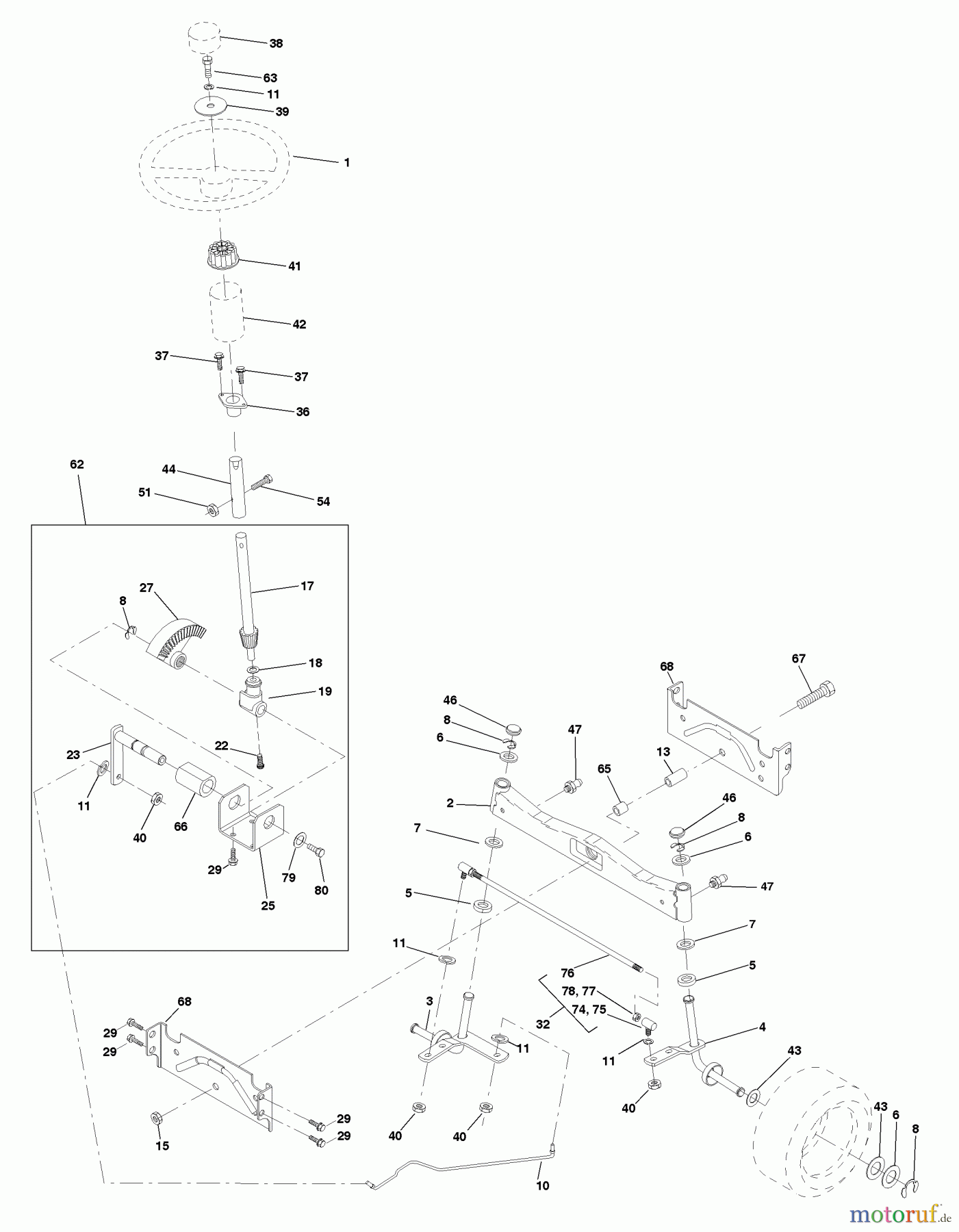 Husqvarna Rasen und Garten Traktoren LTH 130 (954140005) (HCLTH130J) - Husqvarna Lawn Tractor (1999-01 & After) Steering Assembly