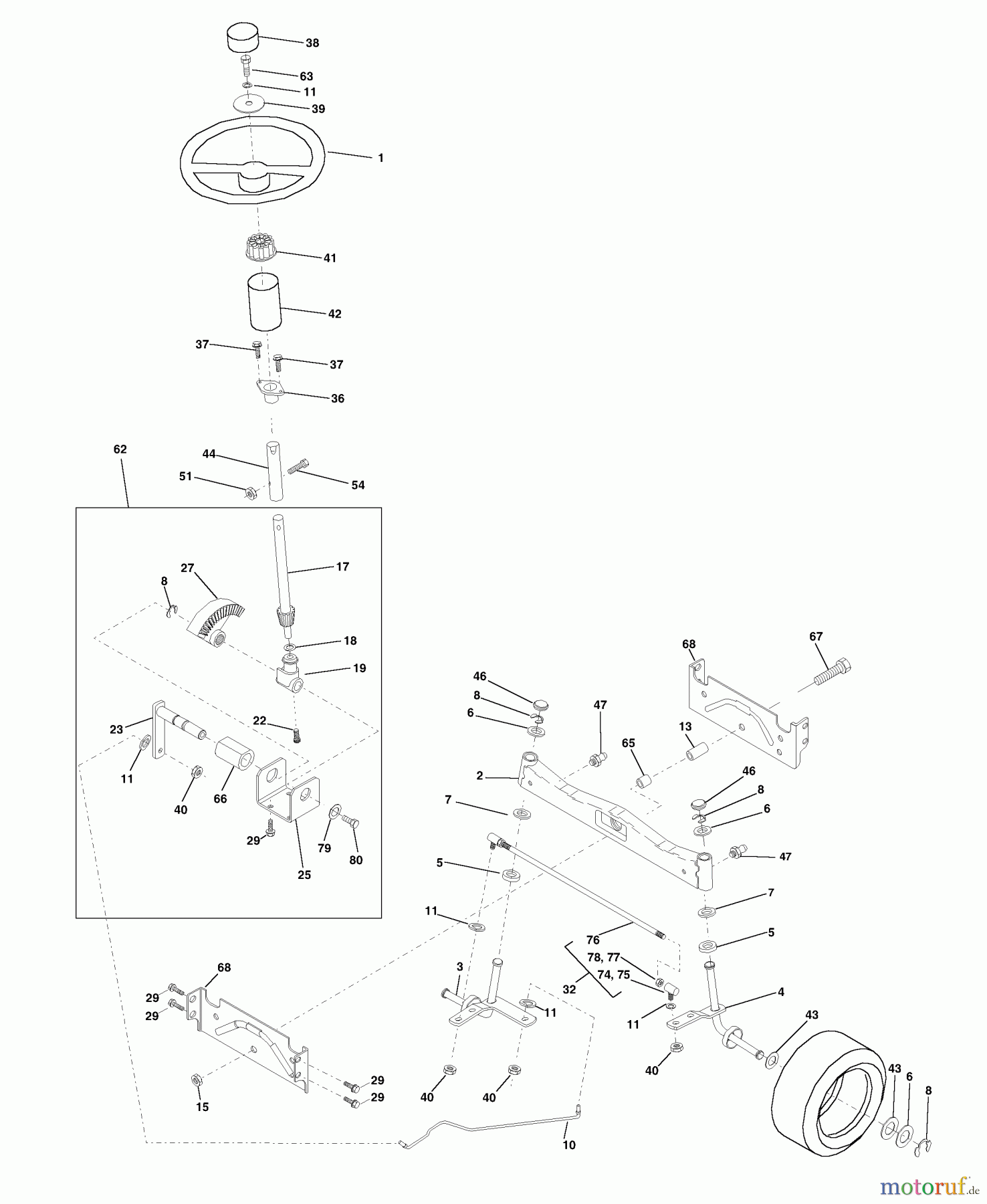 Husqvarna Rasen und Garten Traktoren LTH 130 (954140005K) - Husqvarna Lawn Tractor (1999-03 & After) Steering Assembly