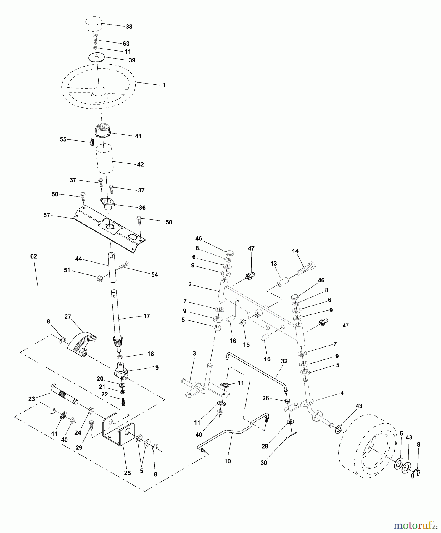 Husqvarna Rasen und Garten Traktoren LTH 130 (954830061B) - Husqvarna Lawn Tractor (1996-02 & After) Steering Assembly