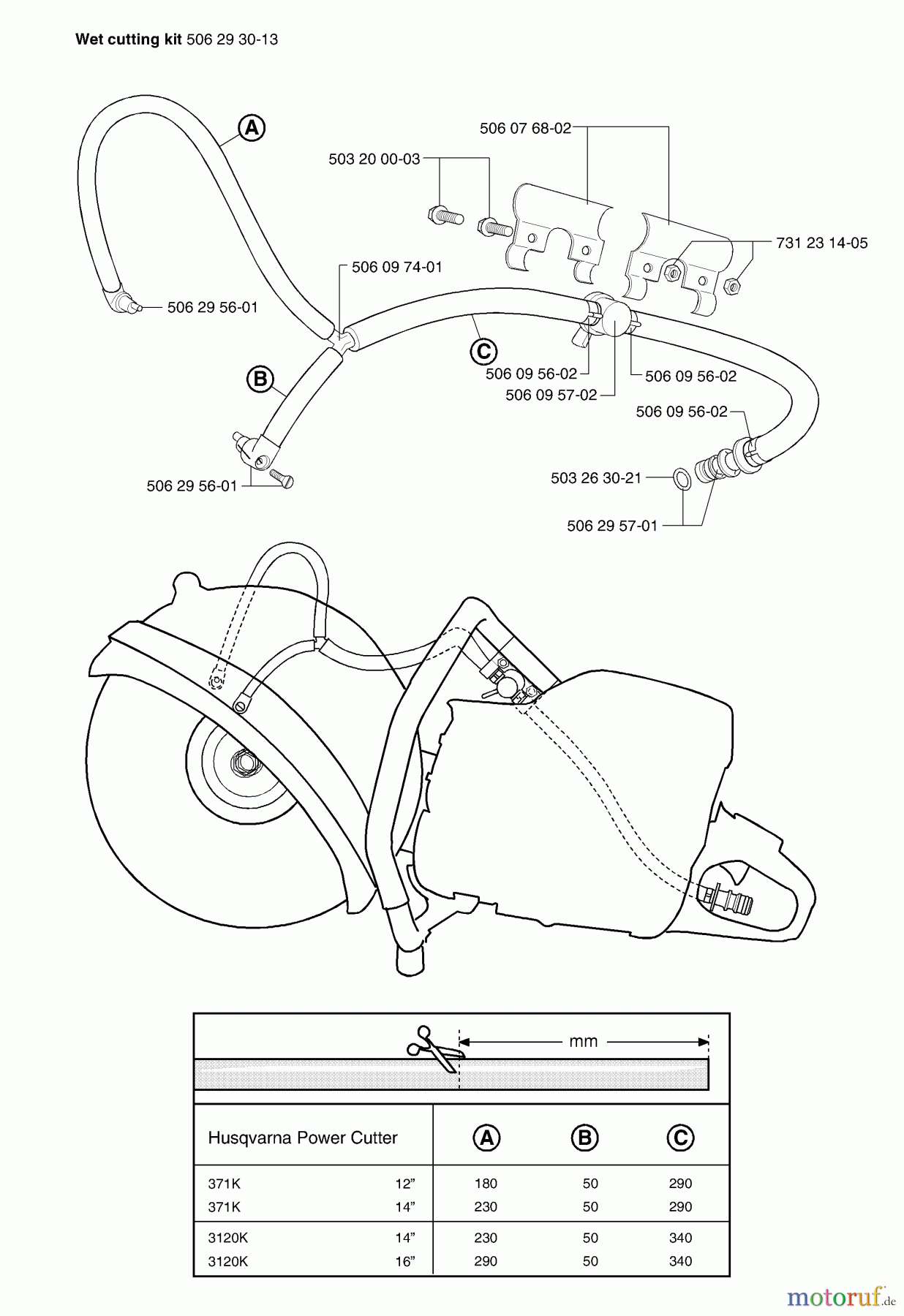 Husqvarna Zubehör, Sägen KV 03 II - Husqvarna Trolley Cart for 371 K / 3210 K (2002-08 & After) Wet Cutting Kit