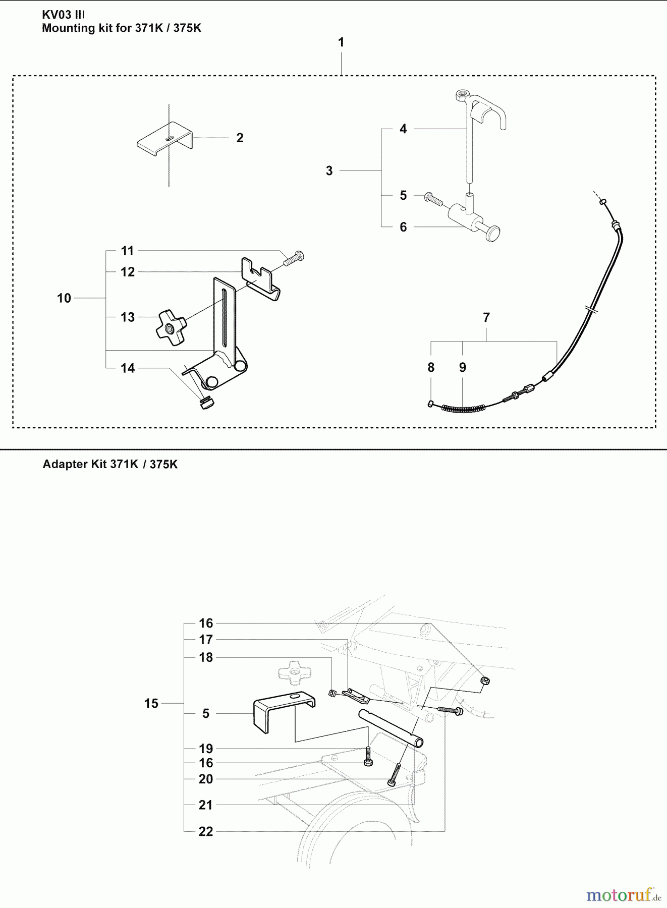 Husqvarna Zubehör, Sägen KV 03 III - Husqvarna Trolley Cart for 371 K / 375 K / 3210 K (2007-07 & After) Page D KV03 III Mounting kit for 371K / 375K