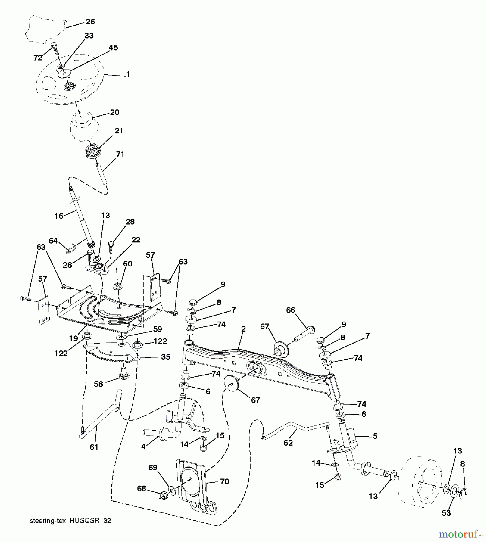 Husqvarna Rasen und Garten Traktoren LTH 152 (96041003009) - Husqvarna Lawn Tractor (2012-08 & After) STEERING