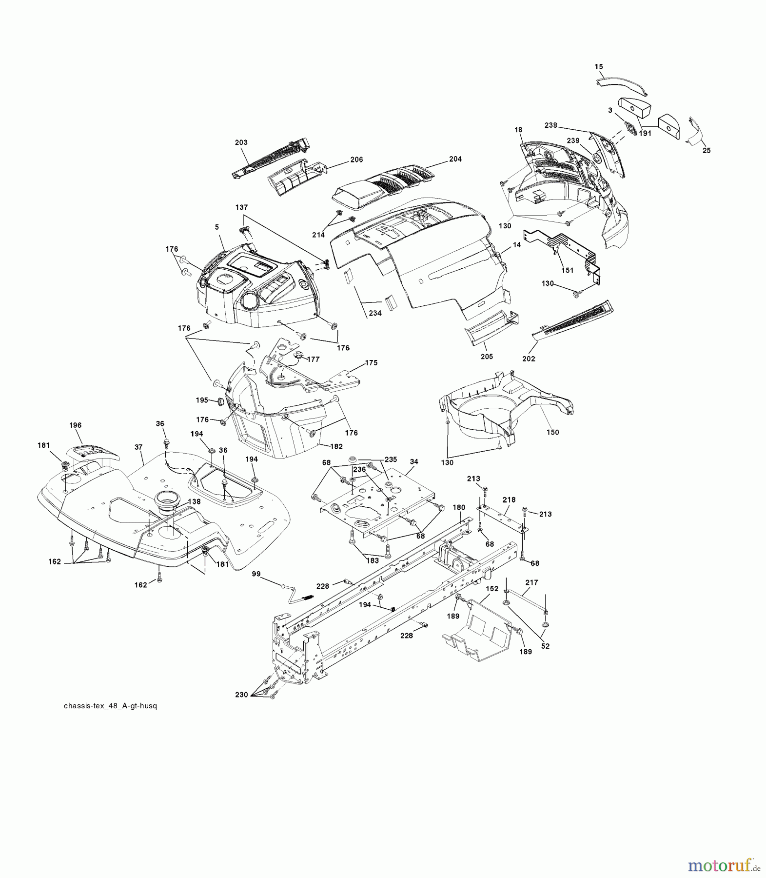 Husqvarna Rasen und Garten Traktoren LTH 1538 (96043003800) - Husqvarna Lawn Tractor (2006-12 & After) Chassis