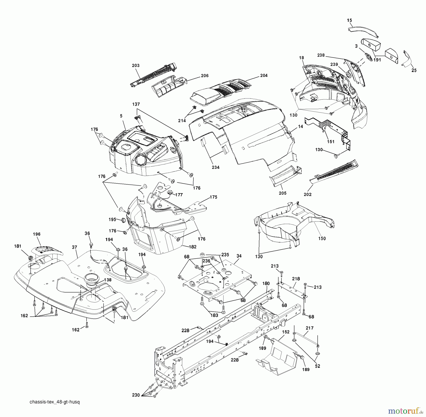 Husqvarna Rasen und Garten Traktoren LTH 1538 (96043003801) - Husqvarna Lawn Tractor (2007-08 & After) Chassis