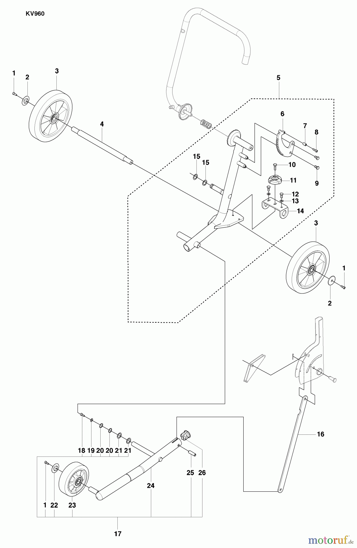 Husqvarna Zubehör, Sägen KV 960 - Husqvarna Trolley Cart (2008-01 to 2008-01) Wheels and Frame Tube