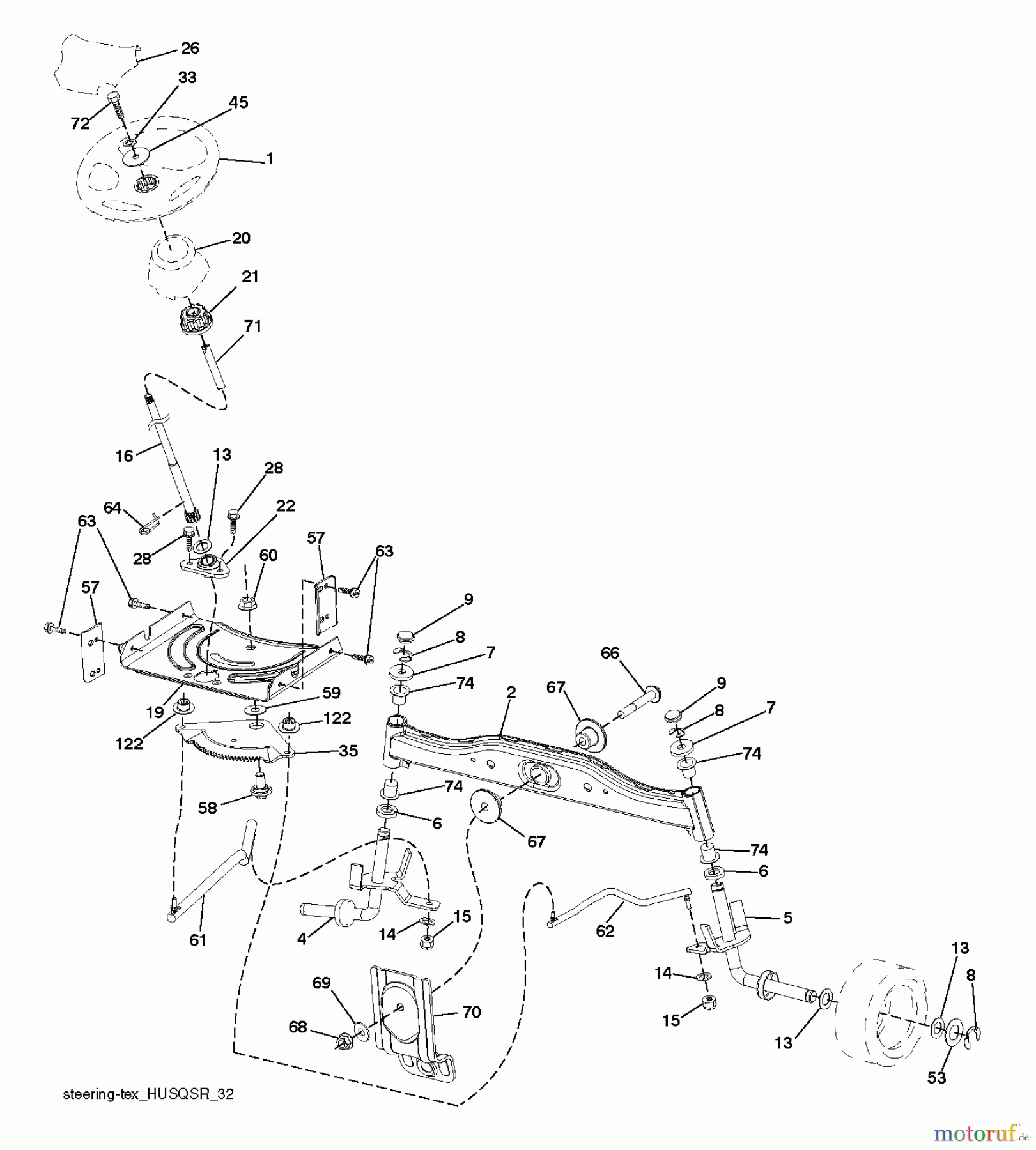 Husqvarna Rasen und Garten Traktoren LTH 154 (96041024201) - Husqvarna Lawn Tractor (2012-07 & After) STEERING