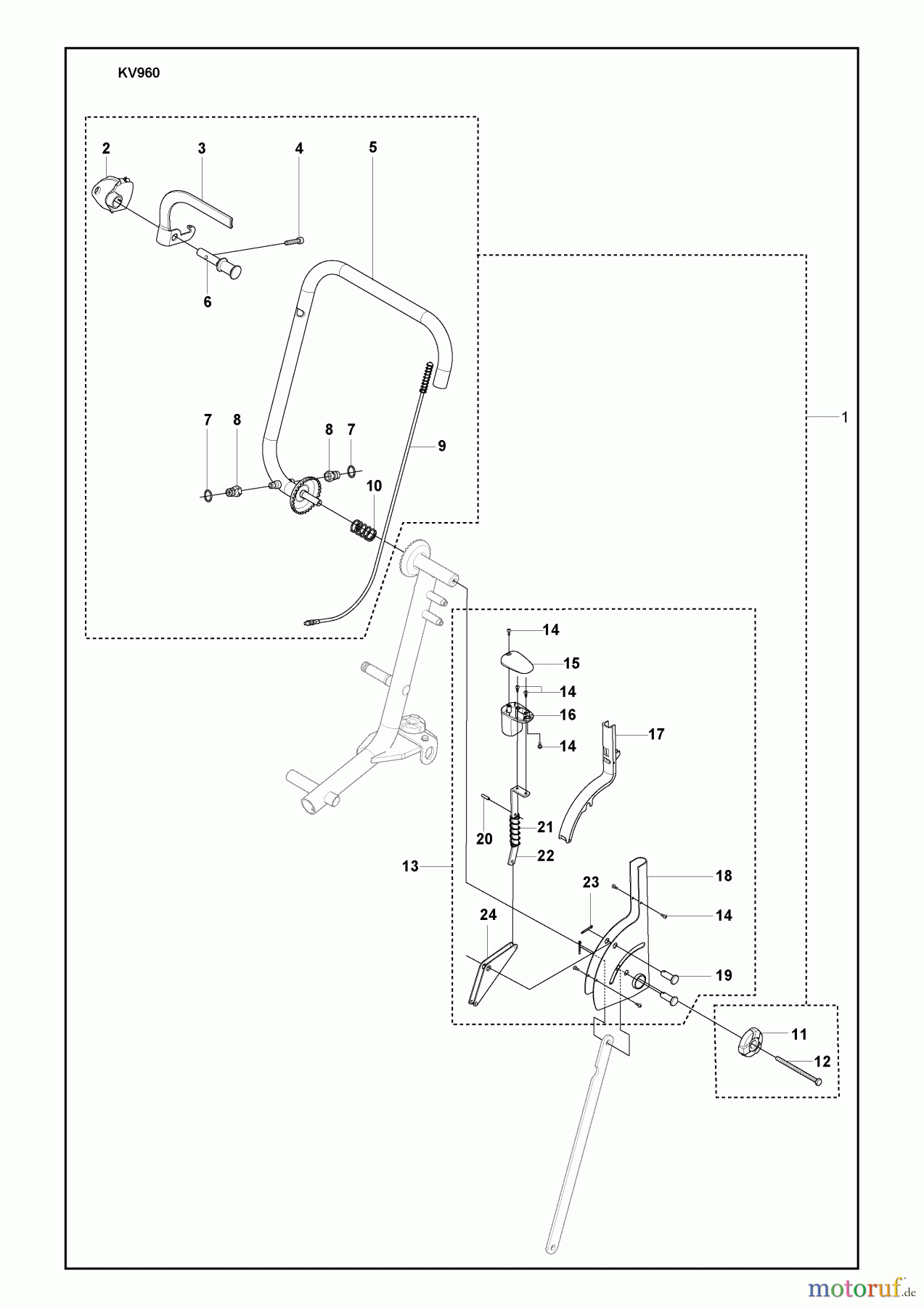 Husqvarna Zubehör, Sägen KV 960 - Husqvarna Trolley Cart (2008-02 & After) Handlebar Assy And Throttle Handle Assy And Lever, Height Adjustment