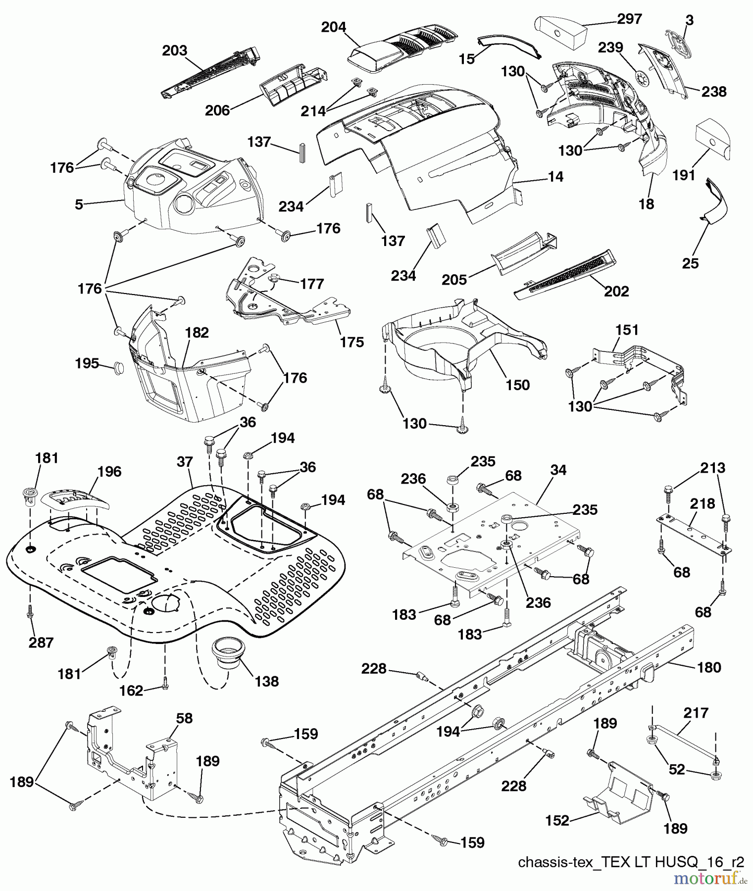 Husqvarna Rasen und Garten Traktoren LTH 18538 (96043010400) - Husqvarna Lawn Tractor (2010-01 & After) Chassis