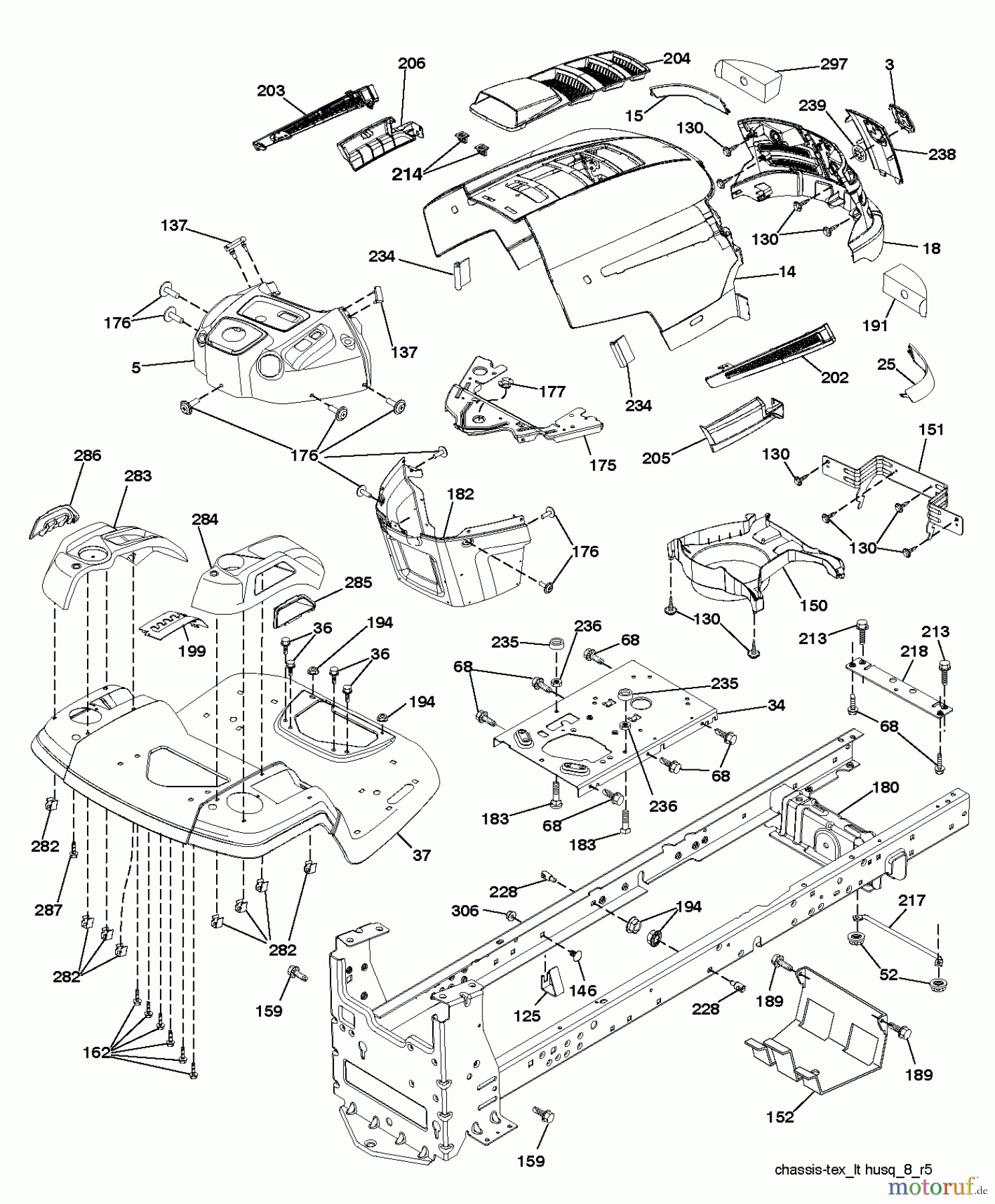 Husqvarna Rasen und Garten Traktoren LTH 2038R (96041028301) - Husqvarna Lawn Tractor (2013-05) CHASSIS ENCLOSURES