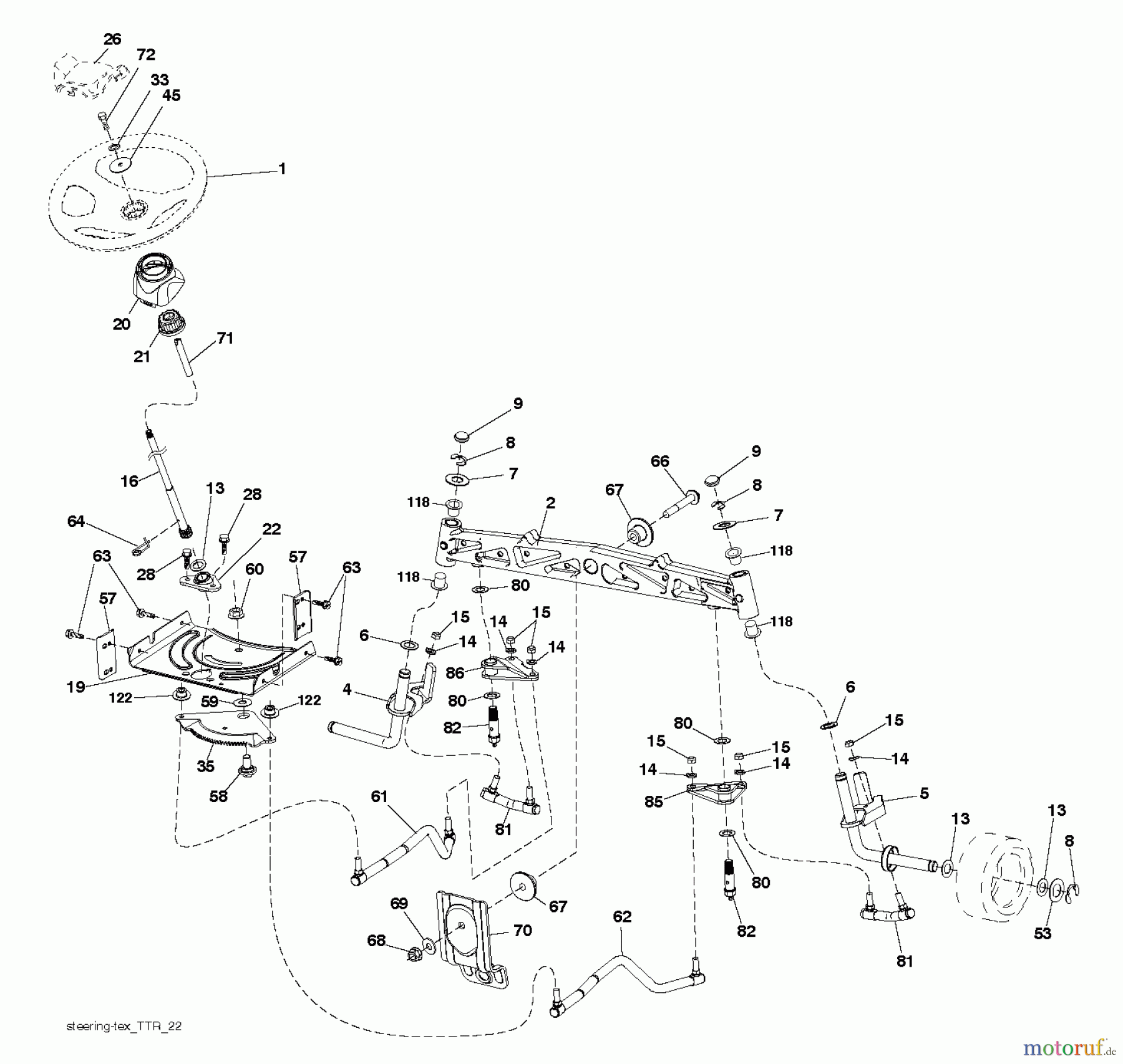 Husqvarna Rasen und Garten Traktoren LTH 2038R (96041028301) - Husqvarna Lawn Tractor (2013-05) STEERING
