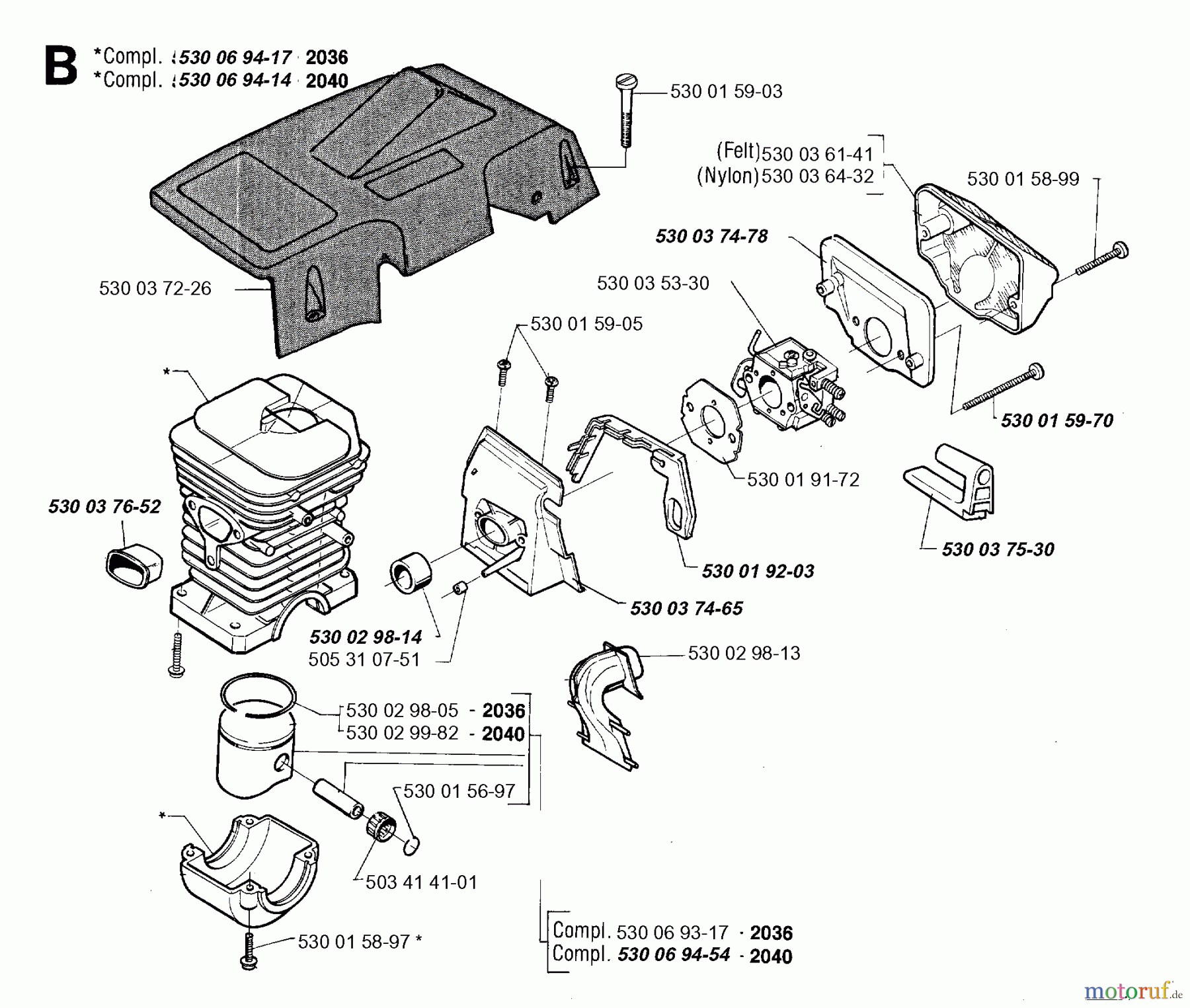 Jonsered Motorsägen 2040 - Jonsered Chainsaw (1993-11) CYLINDER PISTON