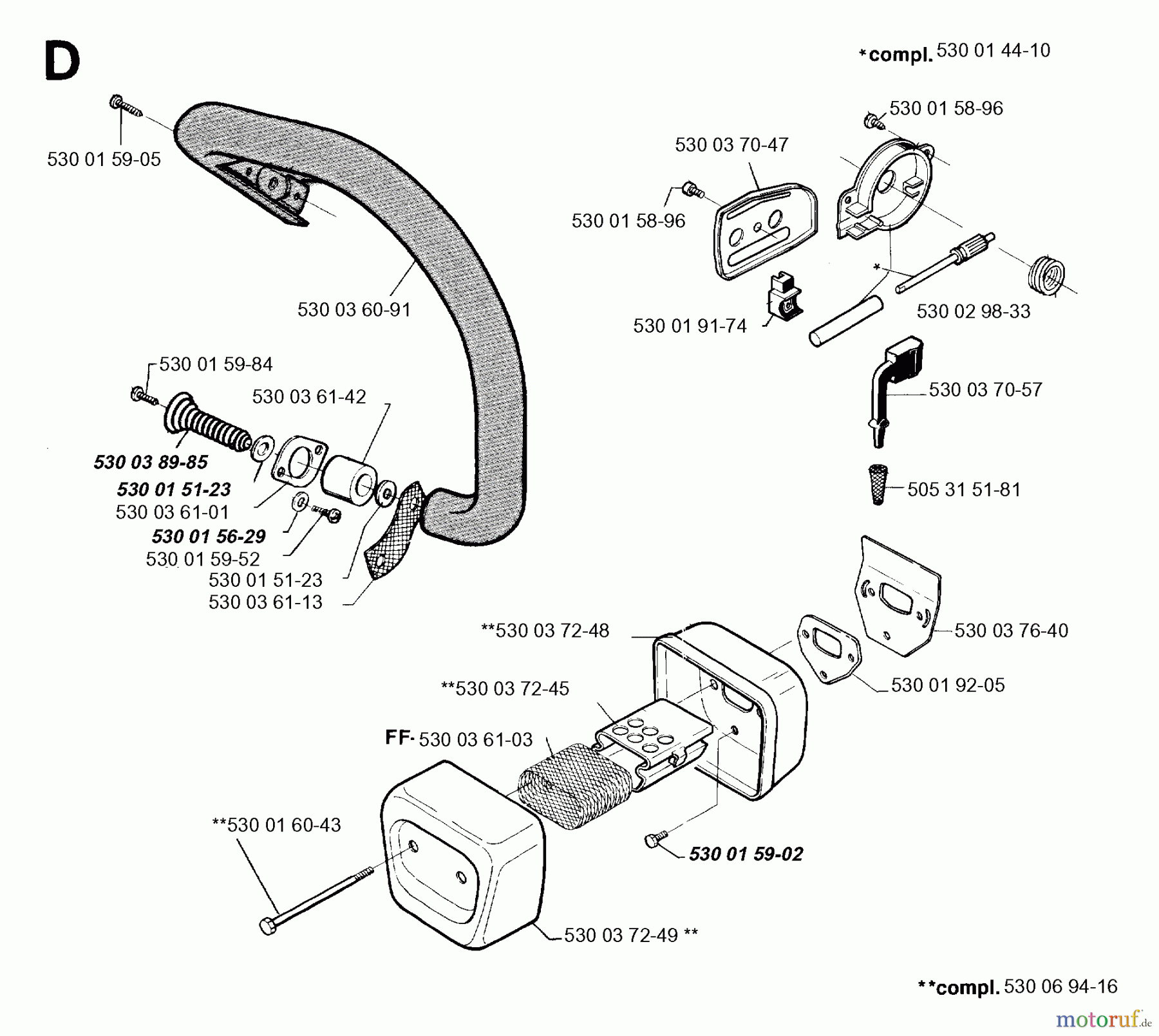 Jonsered Motorsägen 2036 - Jonsered Chainsaw (1995-11) FRONT HANDLE MUFFLER OIL PUMP