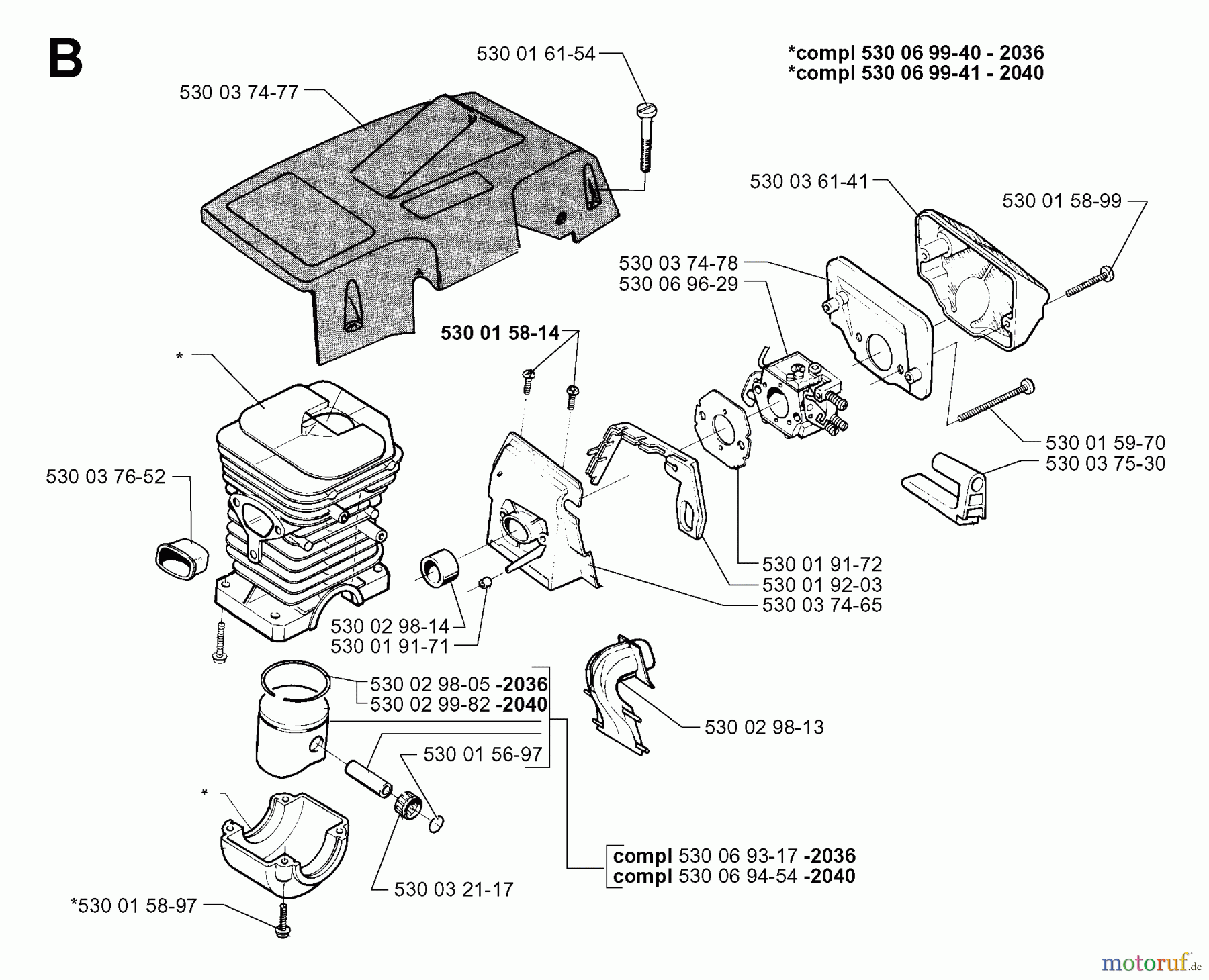 Jonsered Motorsägen 2036 - Jonsered Chainsaw (1998-10) CYLINDER PISTON