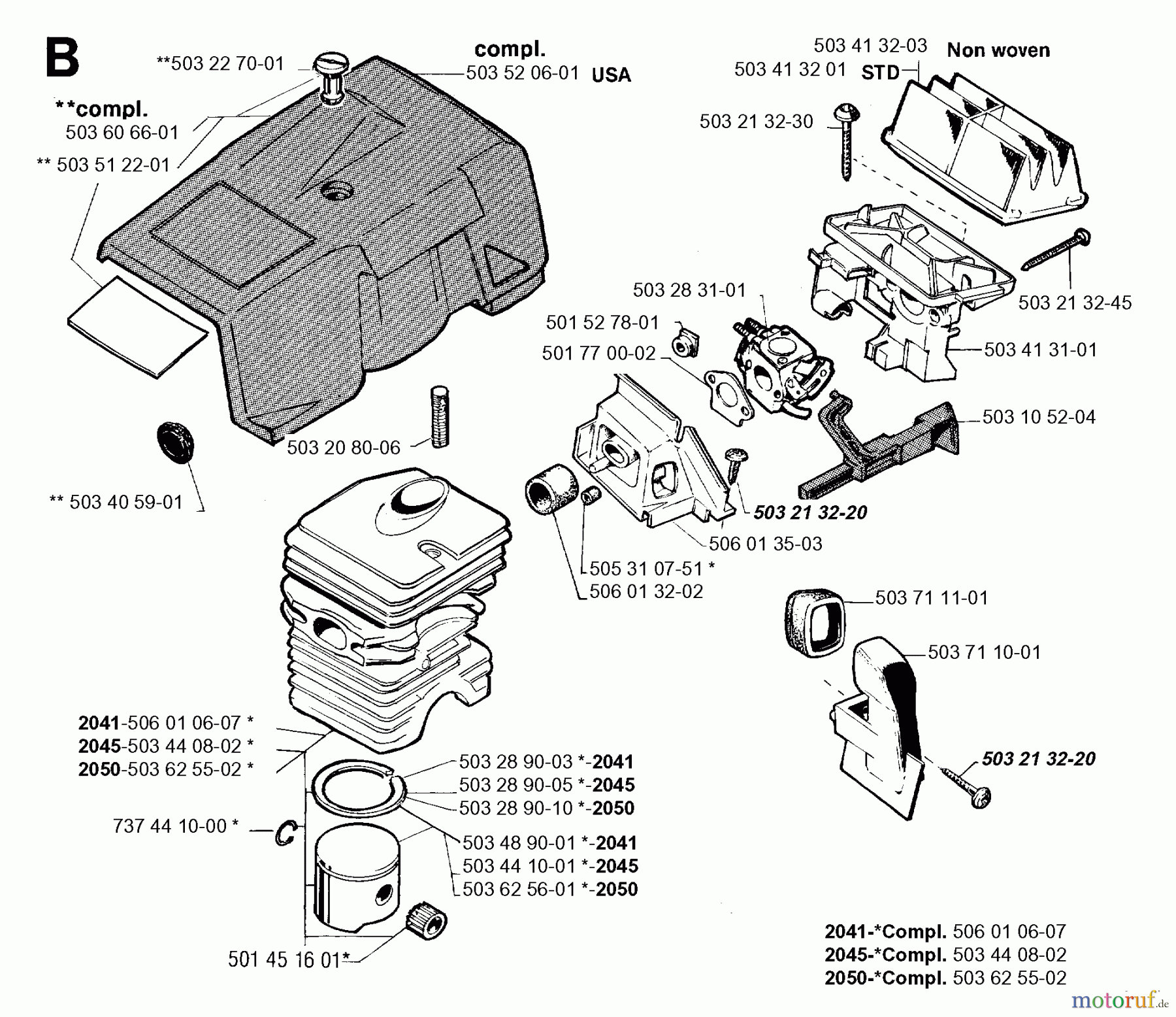  Jonsered Motorsägen 2045 - Jonsered Chainsaw (1996-05) CYLINDER PISTON
