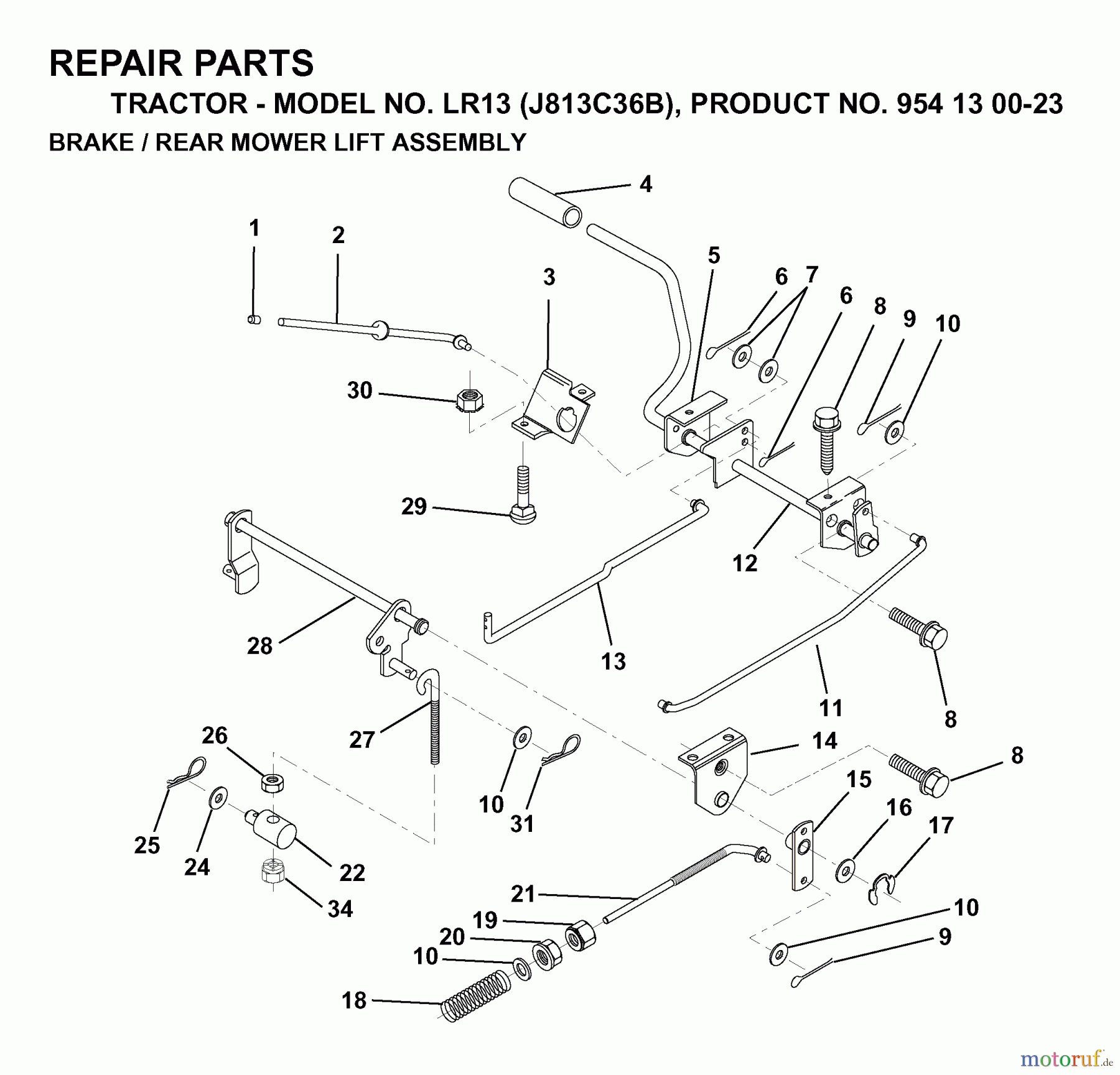 Jonsered Rasen und Garten Traktoren LR13 (J813C36B, 954130023) - Jonsered Lawn & Garden Tractor (1998-12) BRAKE / REAR MOWER LIFT