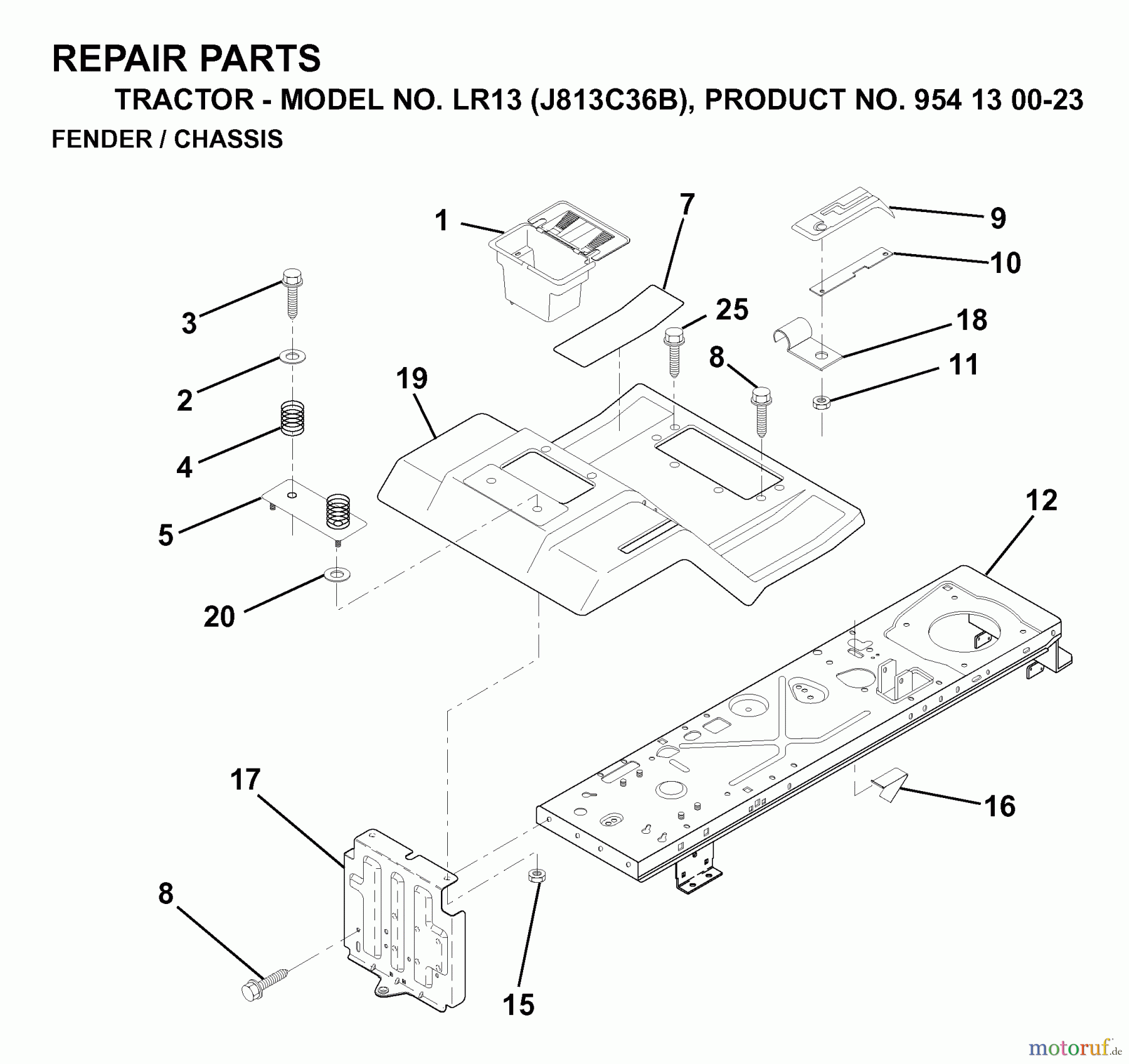 Jonsered Rasen und Garten Traktoren LR13 (J813C36B, 954130023) - Jonsered Lawn & Garden Tractor (1998-12) CHASSIS ENCLOSURES