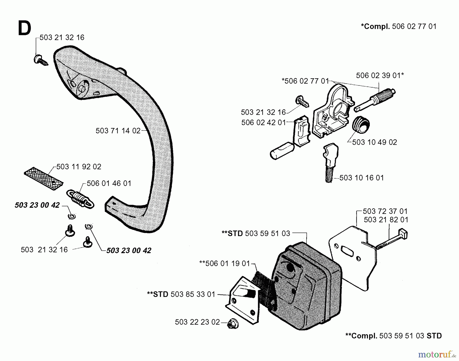  Jonsered Motorsägen 2050 - Jonsered Chainsaw (1998-03) FRONT HANDLE MUFFLER OIL PUMP