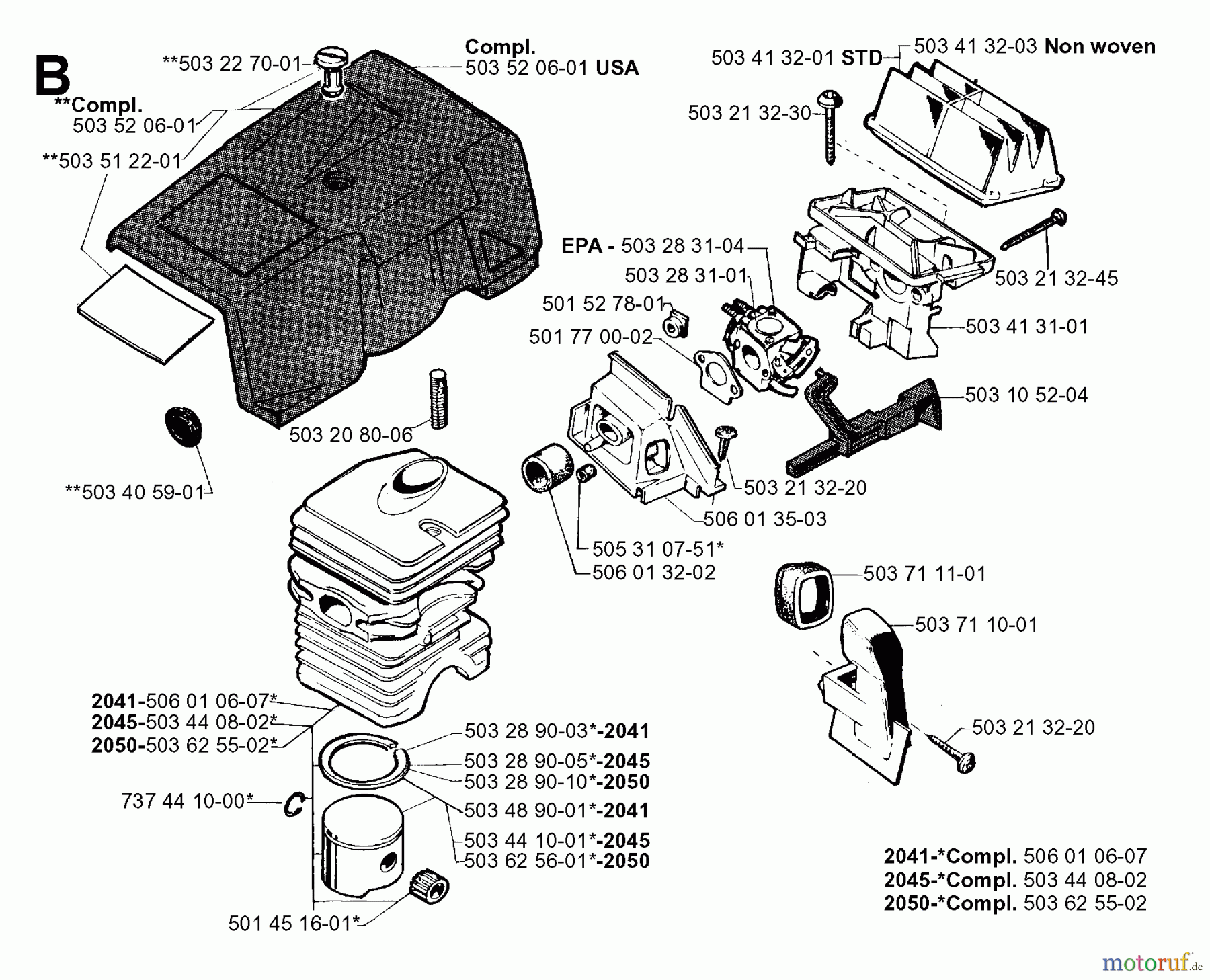 Jonsered Motorsägen 2050 - Jonsered Chainsaw (2001-09) CYLINDER PISTON