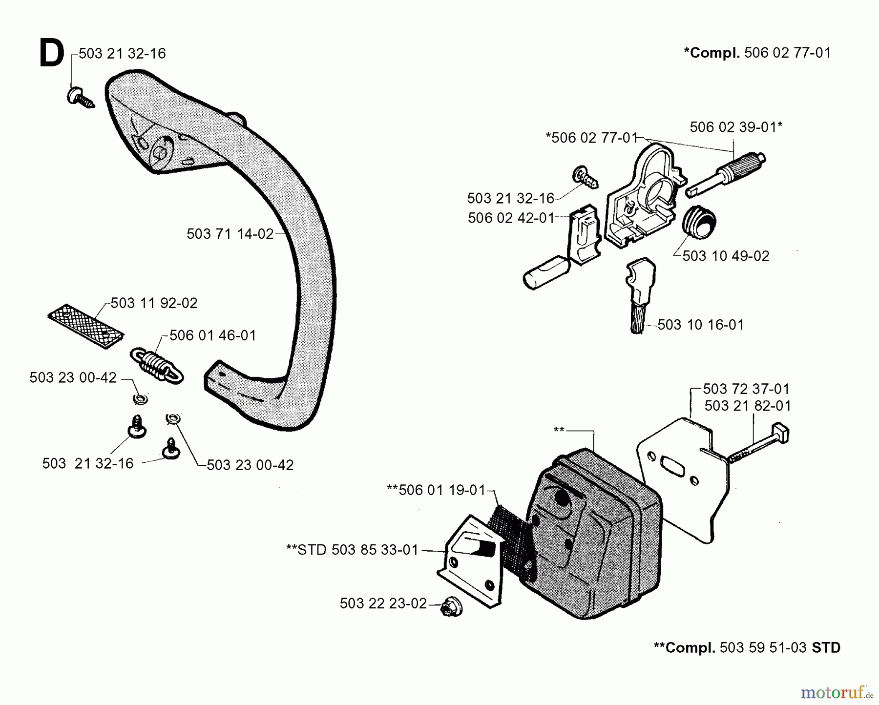 Jonsered Motorsägen 2050 - Jonsered Chainsaw (2001-09) FRONT HANDLE MUFFLER OIL PUMP