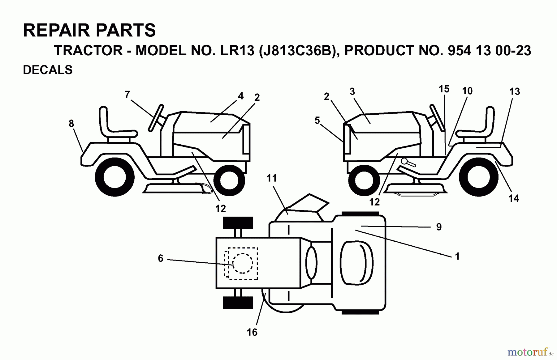 Jonsered Rasen und Garten Traktoren LR13 (J813C36B, 954130023) - Jonsered Lawn & Garden Tractor (1998-12) DECALS
