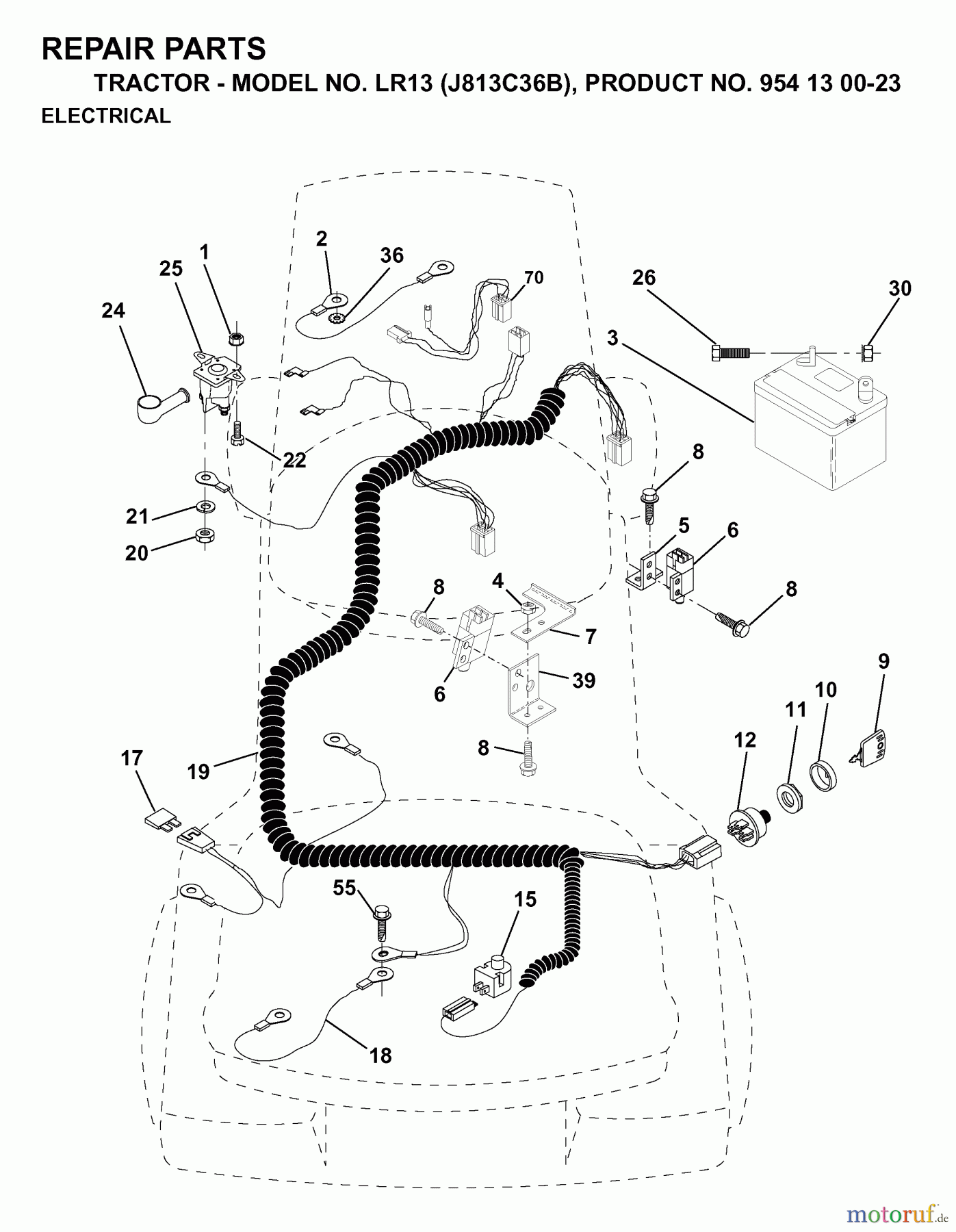 Jonsered Rasen und Garten Traktoren LR13 (J813C36B, 954130023) - Jonsered Lawn & Garden Tractor (1998-12) ELECTRICAL