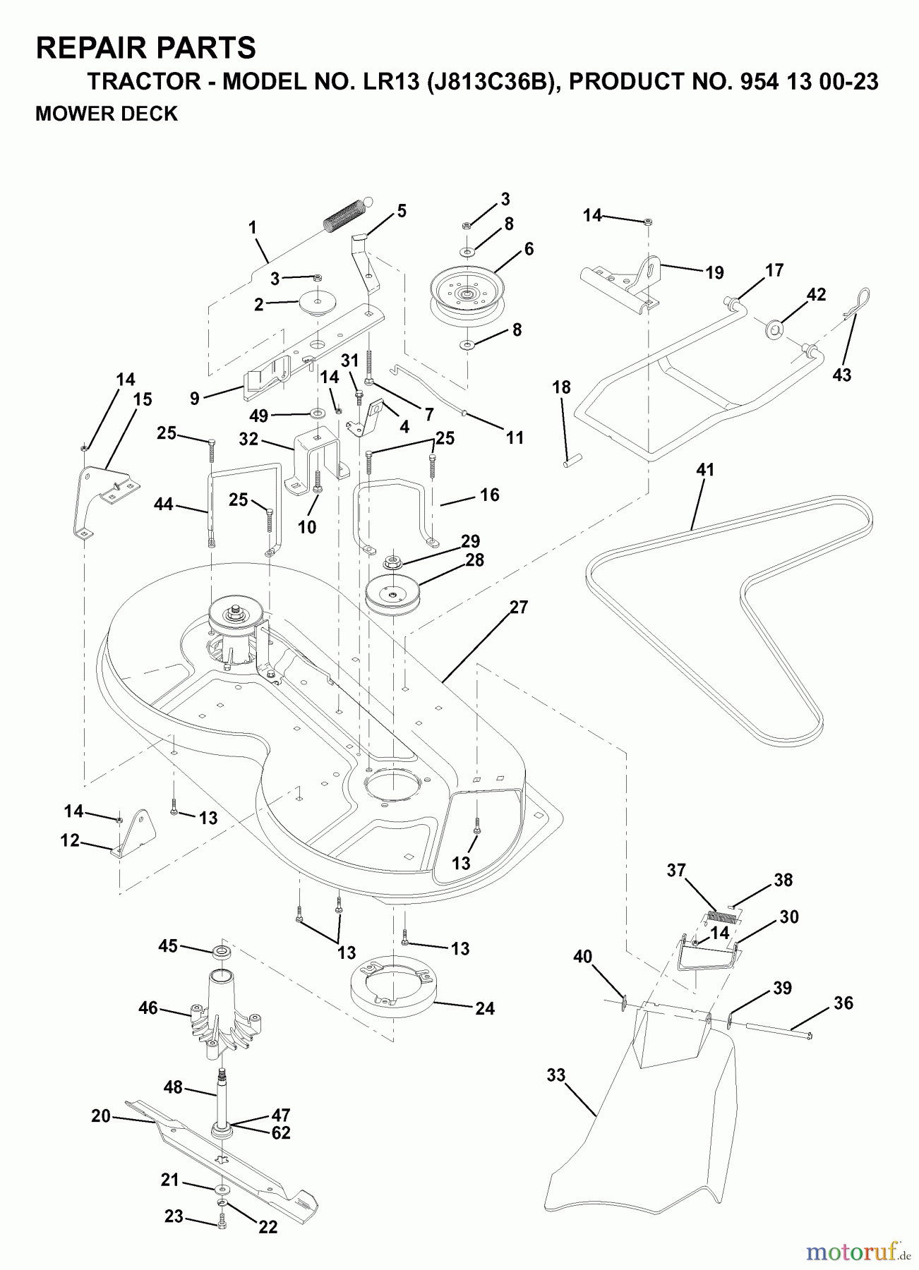 Jonsered Rasen und Garten Traktoren LR13 (J813C36B, 954130023) - Jonsered Lawn & Garden Tractor (1998-12) MOWER DECK / CUTTING DECK