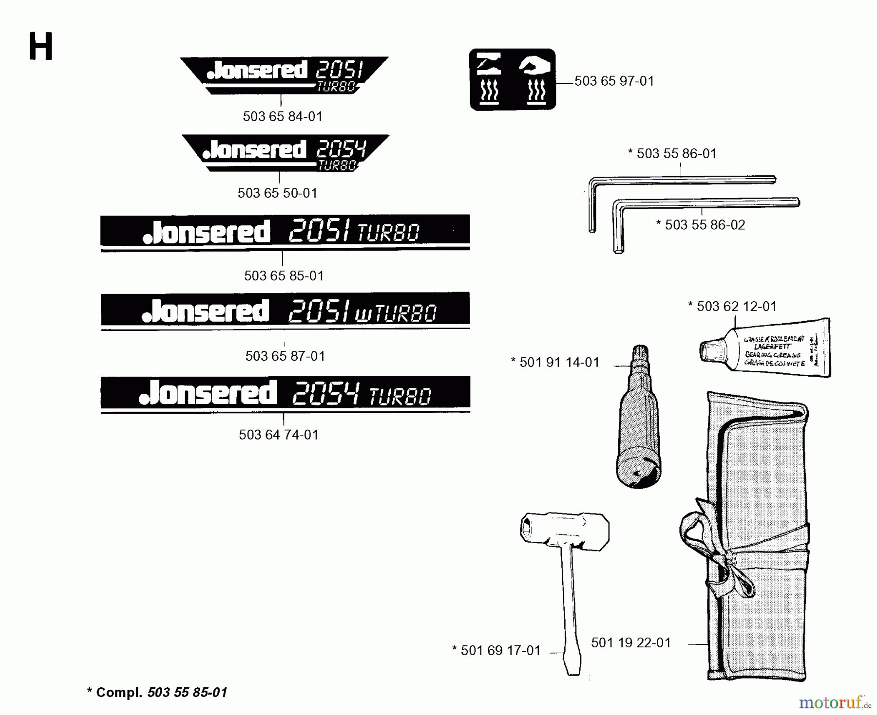 Jonsered Motorsägen 2054 - Jonsered Chainsaw (1993-05) DECALS