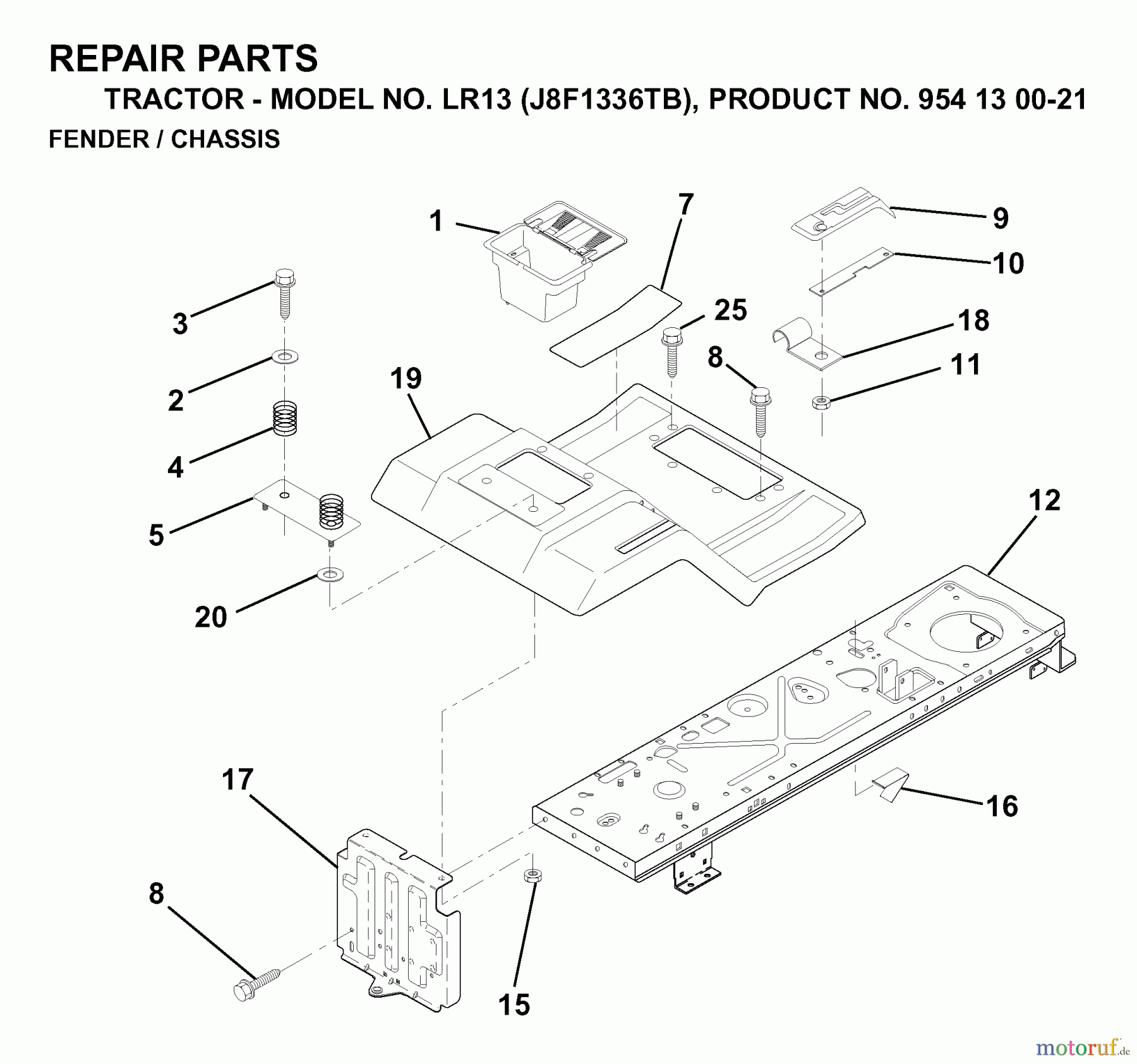 Jonsered Rasen und Garten Traktoren LR13 (J8F1336TB, 954130021) - Jonsered Lawn & Garden Tractor (1998-12) CHASSIS ENCLOSURES