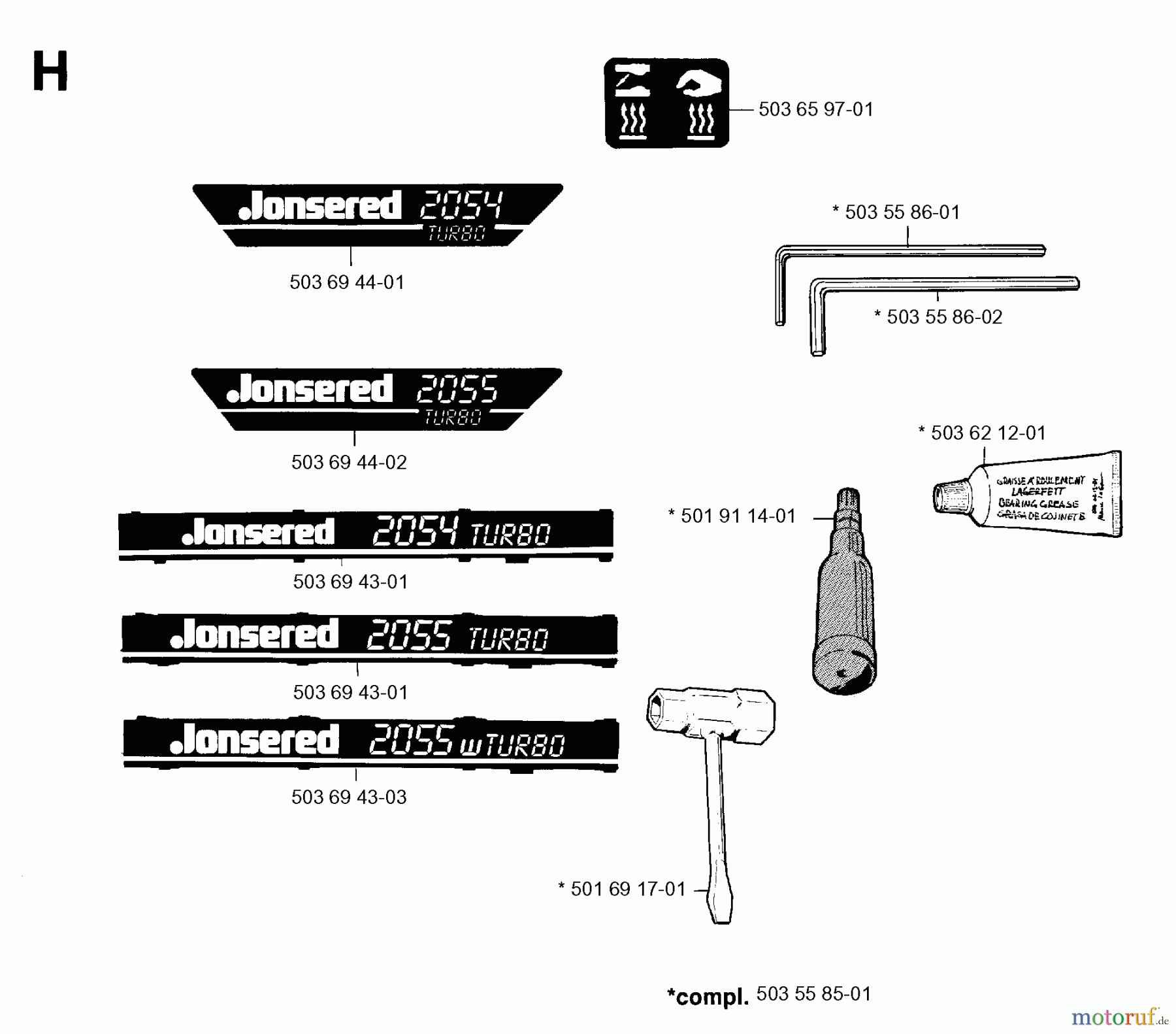 Jonsered Motorsägen 2055 - Jonsered Chainsaw (1994-10) DECALS