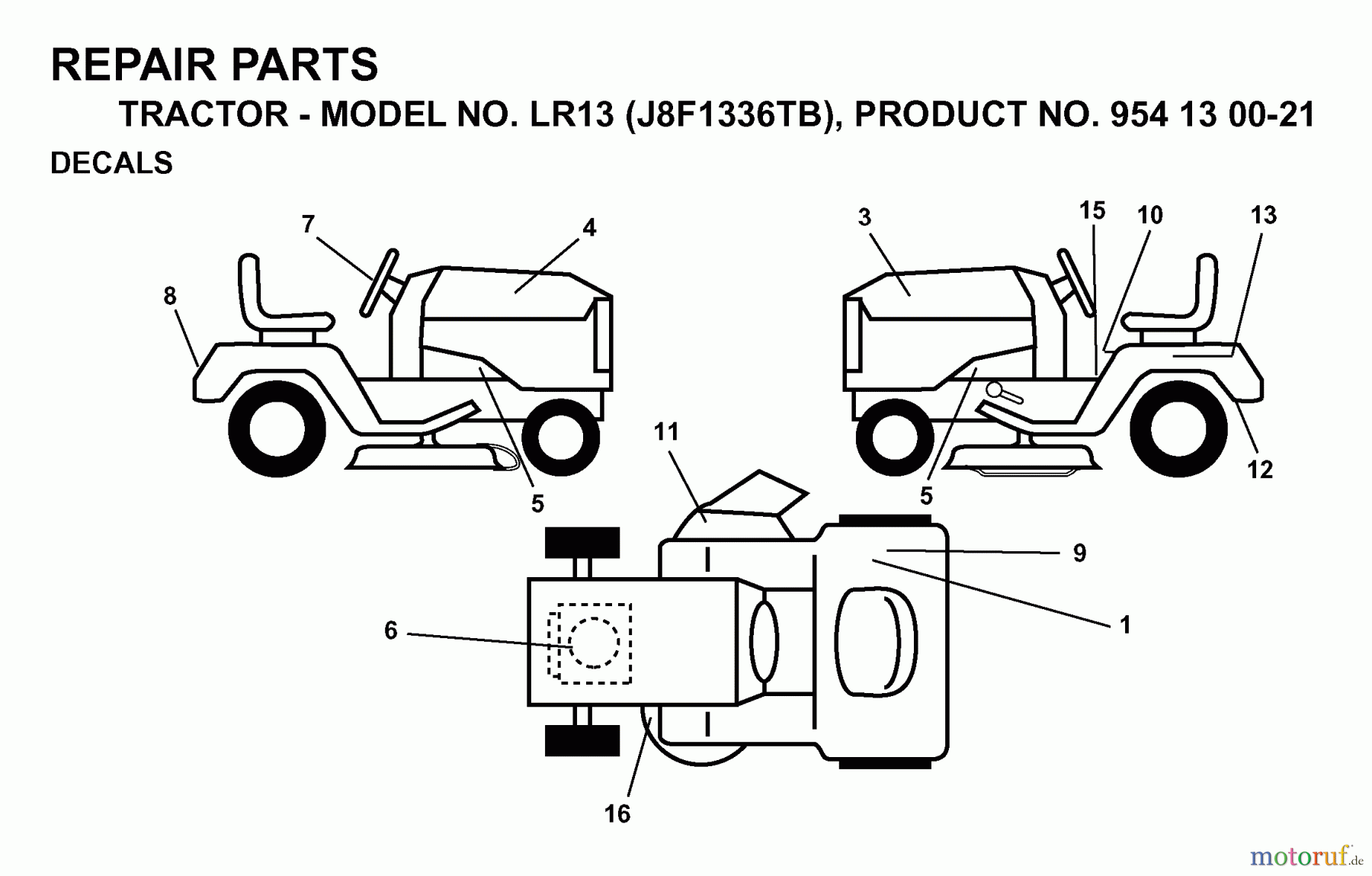Jonsered Rasen und Garten Traktoren LR13 (J8F1336TB, 954130021) - Jonsered Lawn & Garden Tractor (1998-12) DECALS