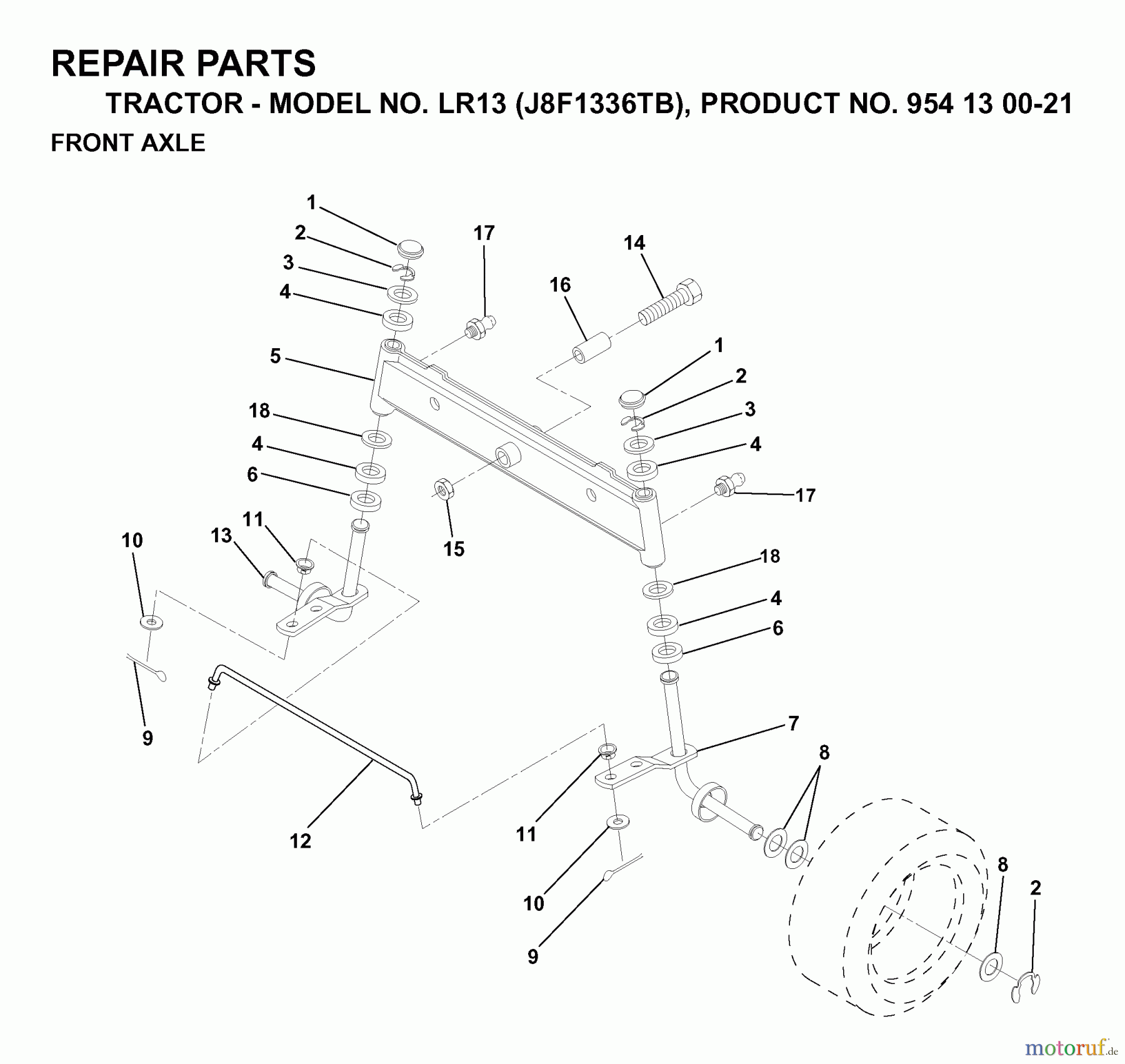 Jonsered Rasen und Garten Traktoren LR13 (J8F1336TB, 954130021) - Jonsered Lawn & Garden Tractor (1998-12) FRONT AXEL