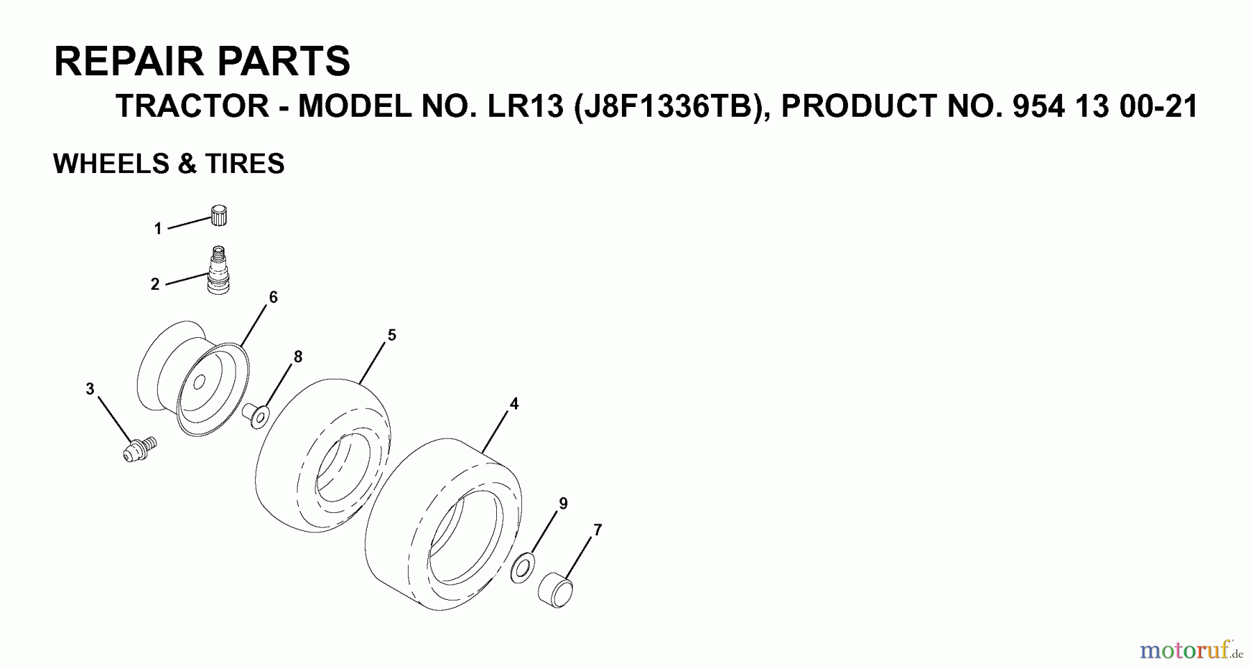 Jonsered Rasen  und Garten Traktoren LR13 (J8F1336TB, 954130021) - Jonsered Lawn & Garden Tractor (1998-12) WHEELS TIRES
