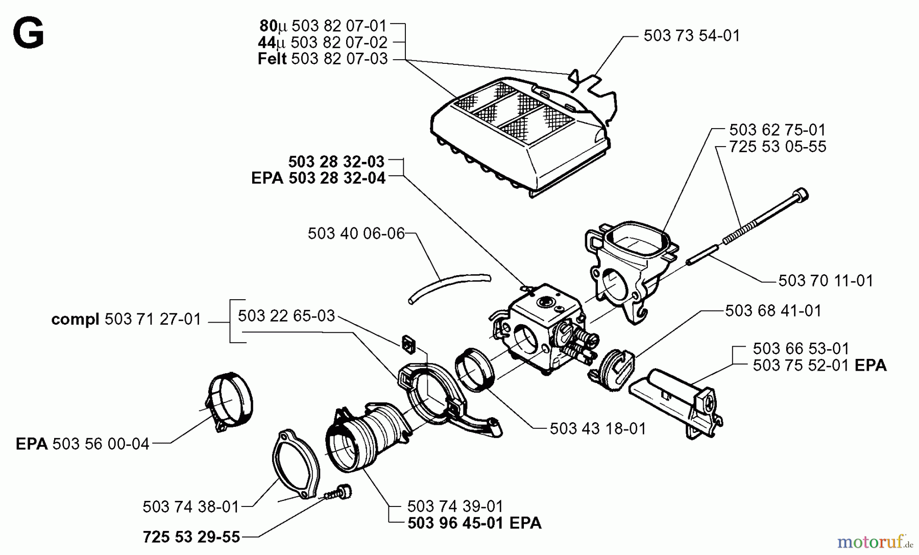  Jonsered Motorsägen 2065 - Jonsered Chainsaw (1999-03) CARBURETOR AIR FILTER
